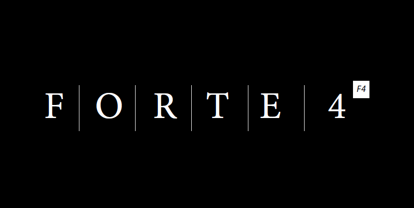 Graphic showing the word 'FORTE' with Scrabble-like tiles, including a letter F on a white square with a small '4' indicating quadruple letter score.
