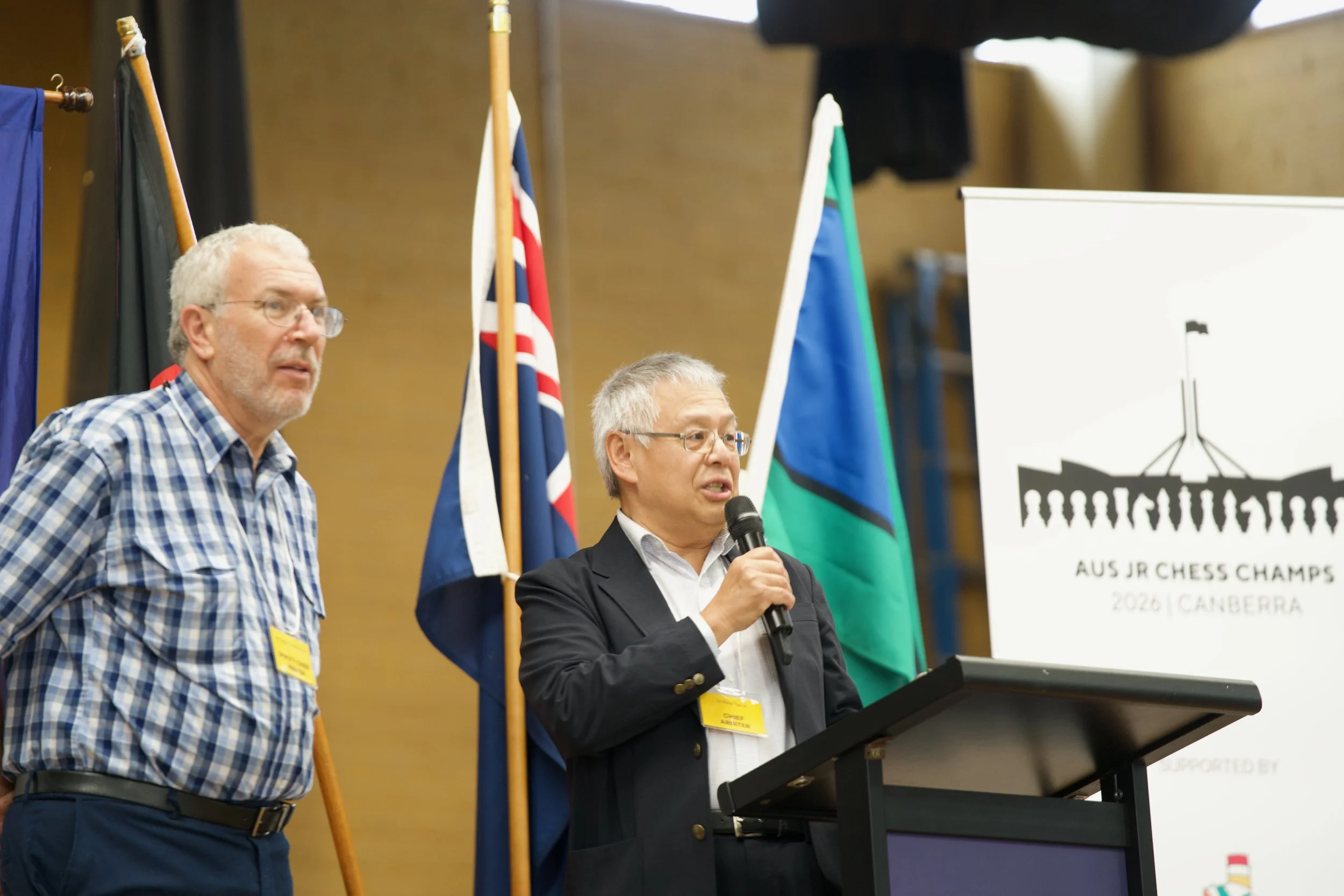 Chief Arbiter Dr Peter Tsai IA and Deputy Chief Arbiter Dr Charles Zworestine IA at the opening ceremony 