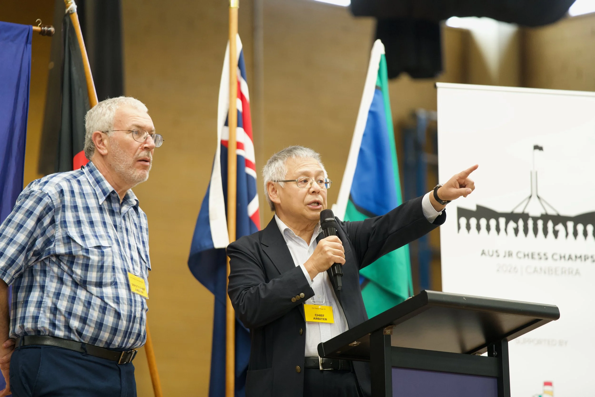 Chief Arbiter Dr Peter Tsai IA and Deputy Chief Arbiter Dr Charles Zworestine IA at the opening ceremony 