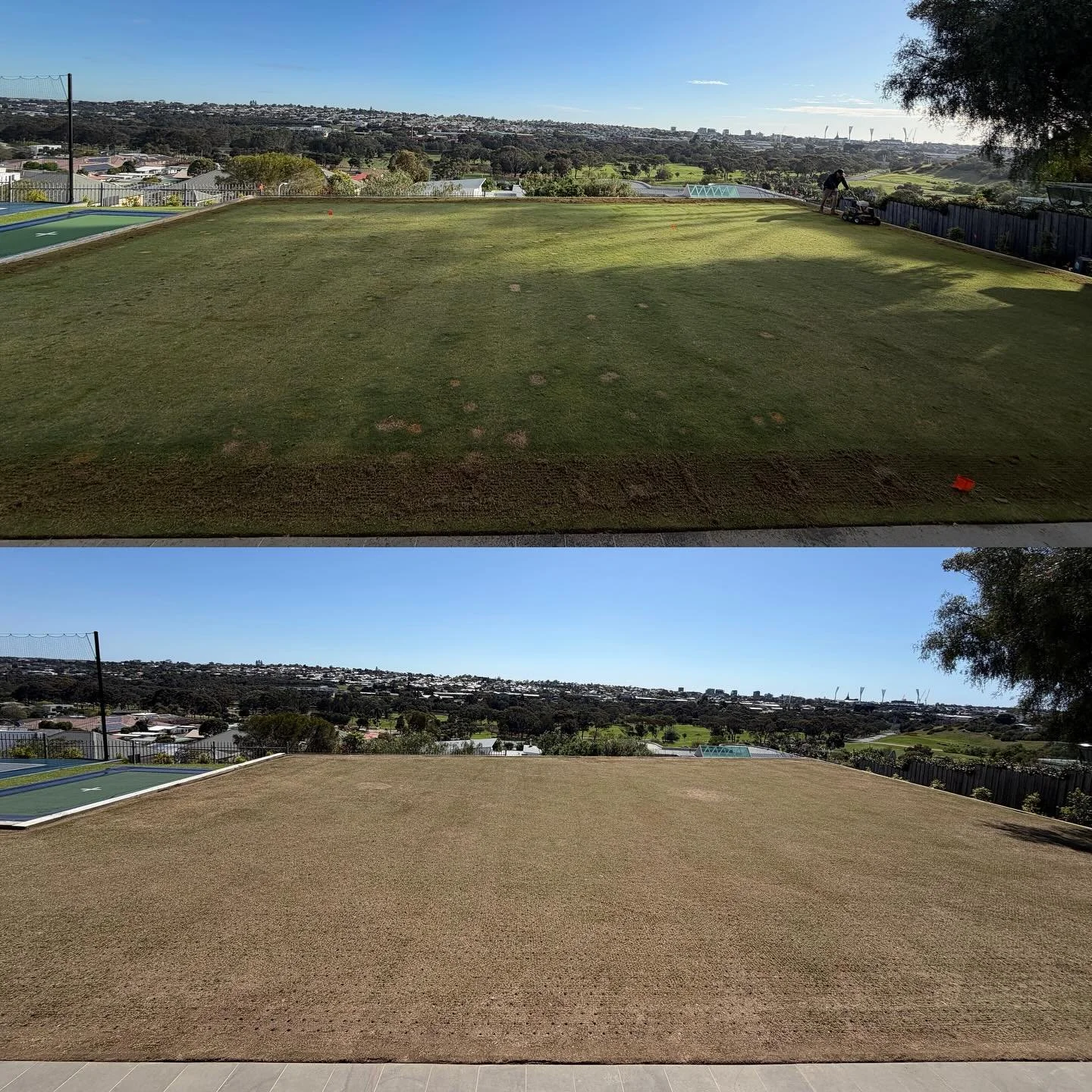 Solid start to the renovation season. ⛳️

Lawns have been scalped, scarified, core aerated, with top dressing to follow.