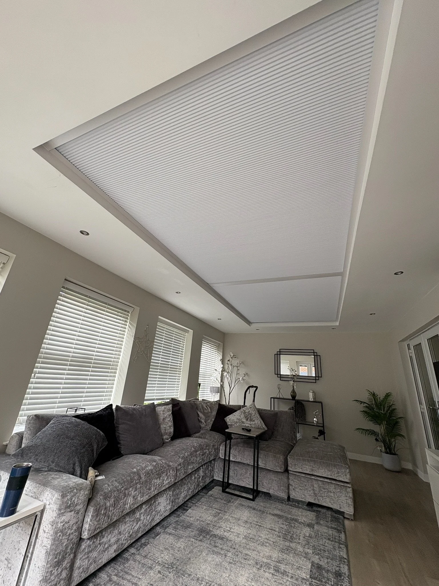 Living room with large lantern roof blind