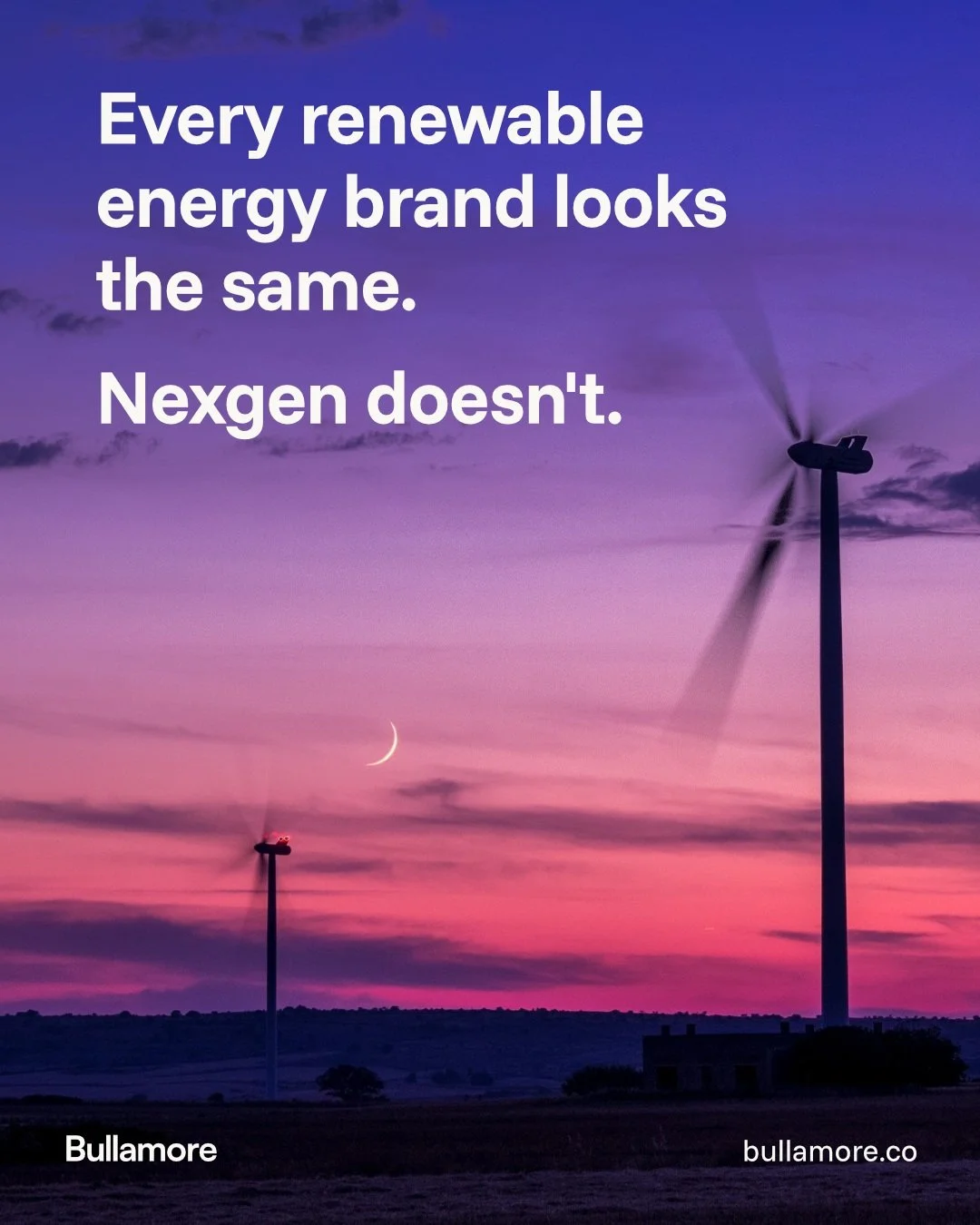 Every renewable energy brand looks the same. Green, leaves, a rising sun and a soft sans serif that could belong to almost anyone in the sector.

Green would have been the obvious route for Nexgen. Safe, recognisable, exactly what the category would 