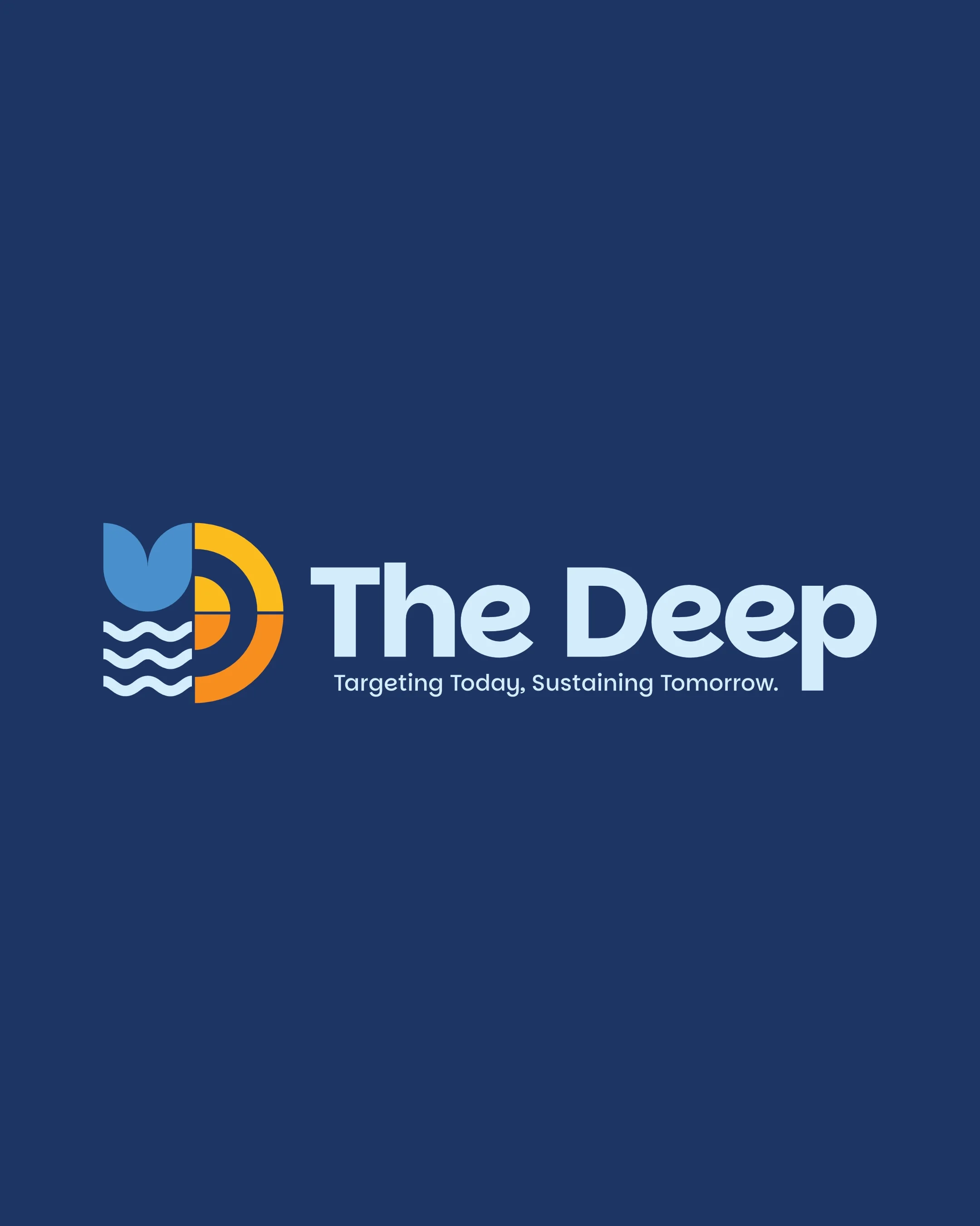 Logo for The Deep, featuring an abstract design of water, a wave, and a circular shape with a blue background, with the tagline 'Targeting Today, Sustaining Tomorrow.'