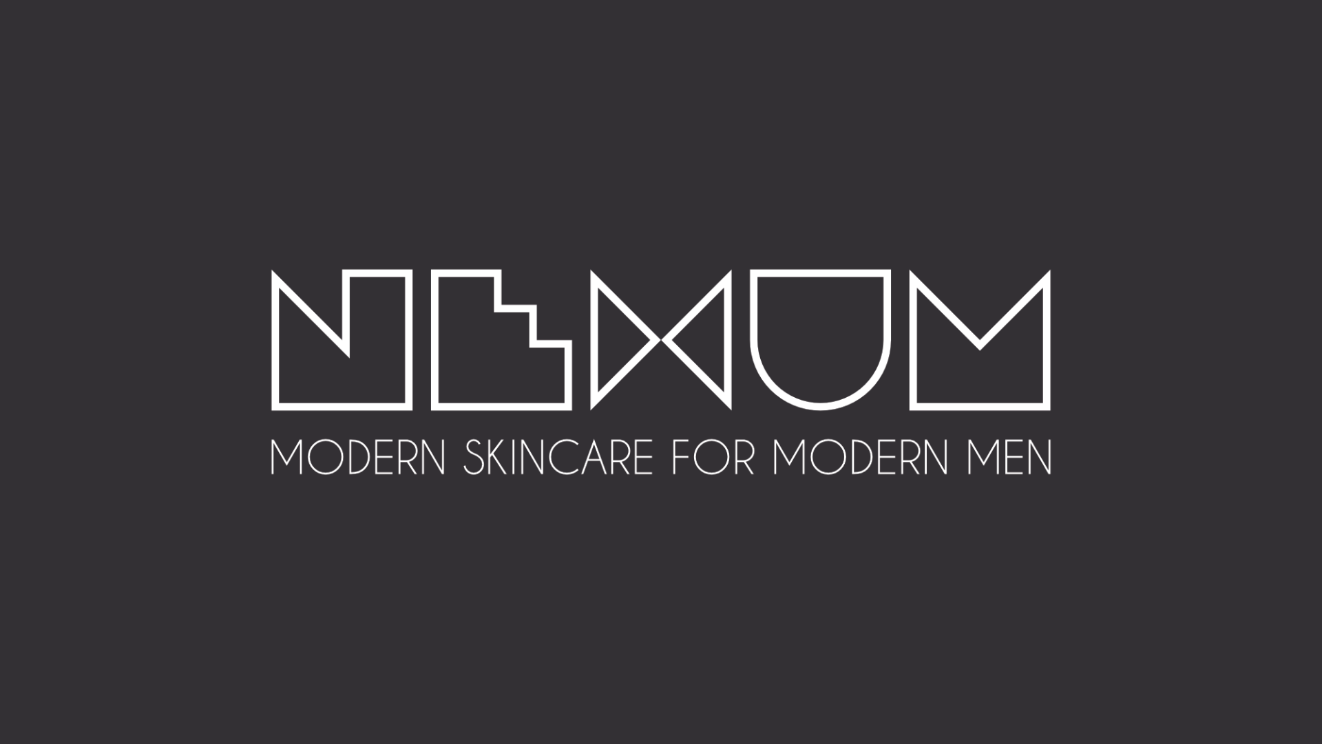 Logo for Neulom, a modern skincare brand for men, with stylized geometric text and dark background.