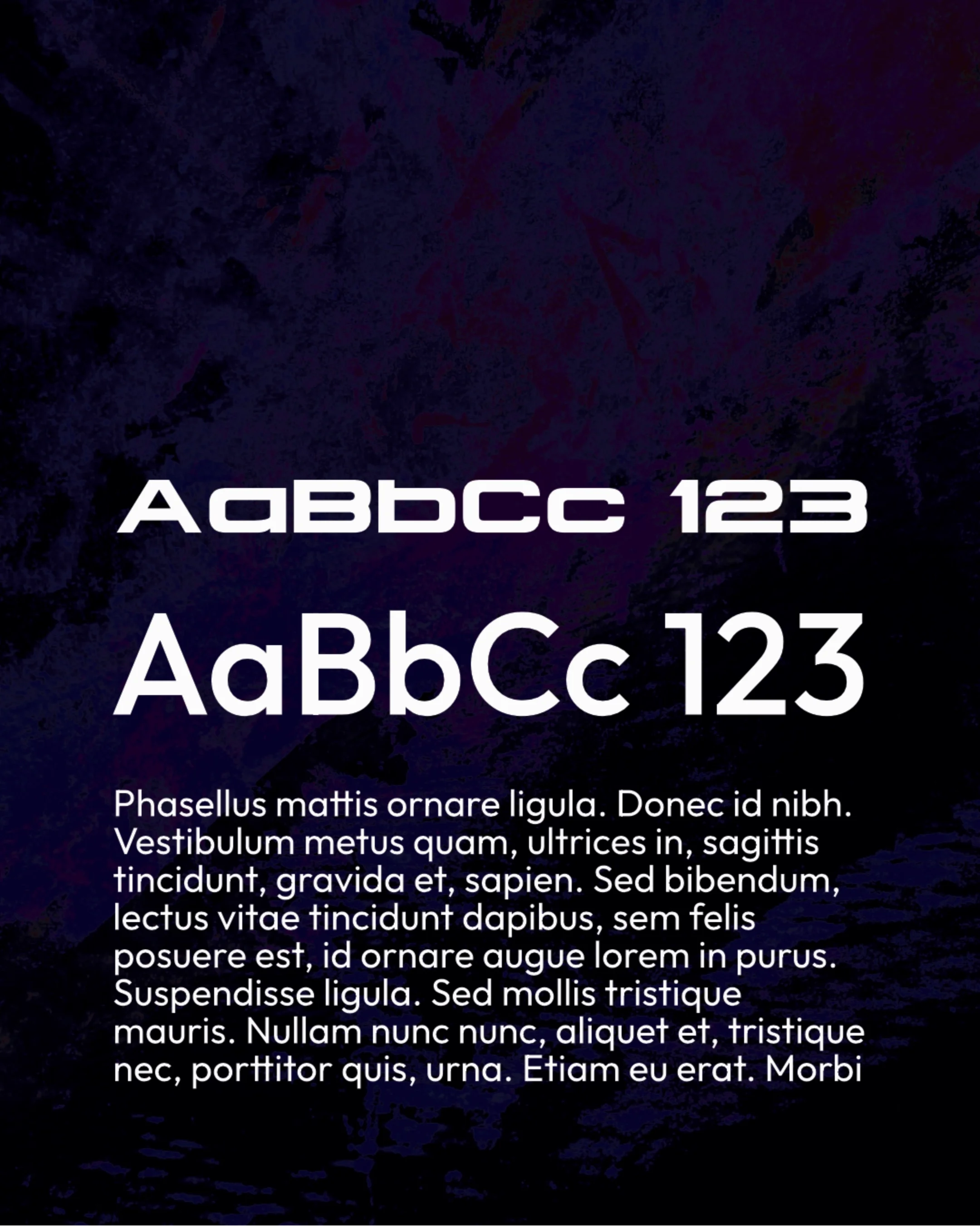 Dark abstract background with white bold text displaying various font styles and a paragraph of placeholder text in Latin.