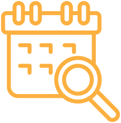 Outline of a calendar with a magnifying glass