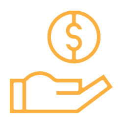 Outline of a hand holding a dollar sign icon