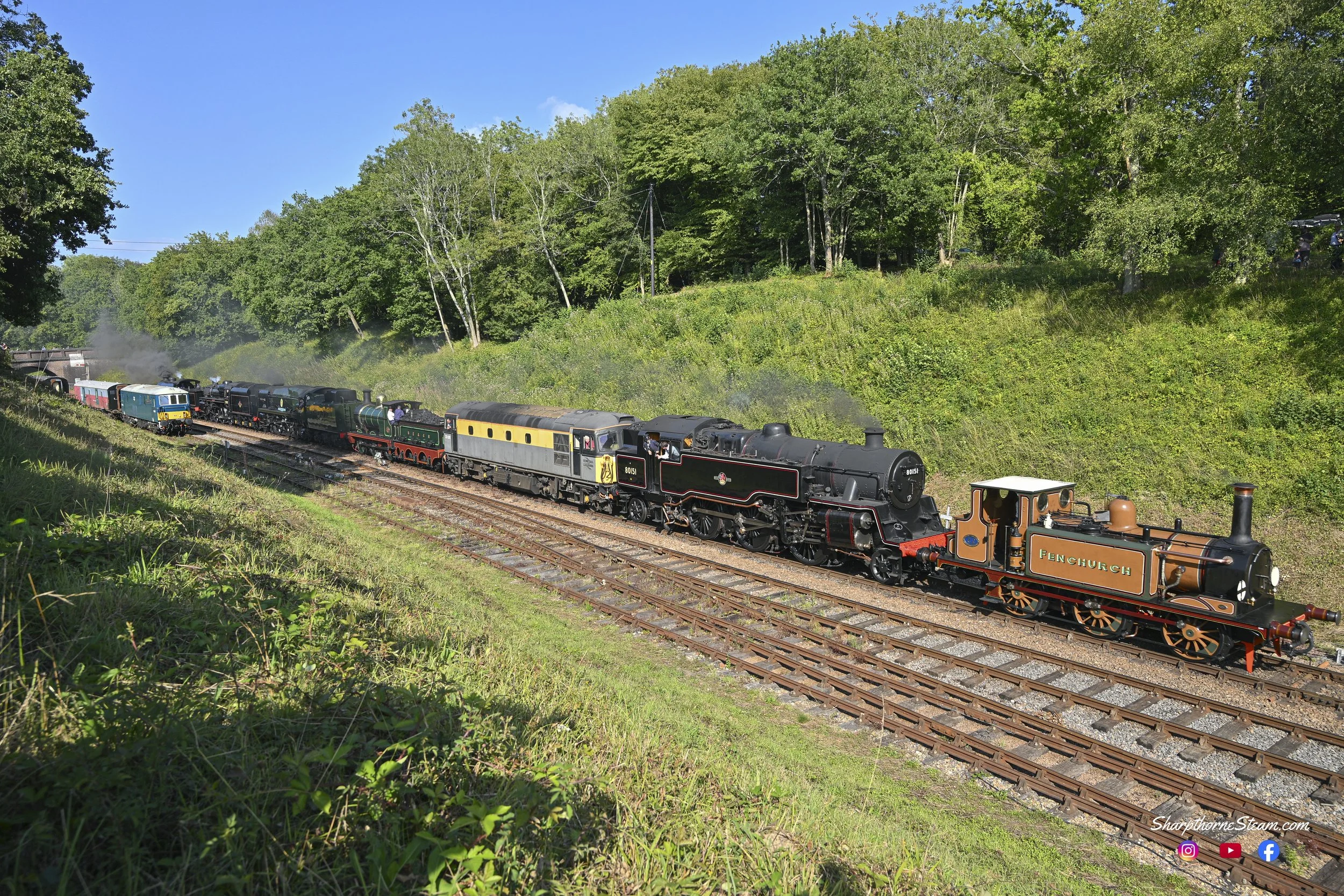 The 65th Cavalcade - The Cavalcade as seen from the rear with the oldest locomotive No72 Fenchurch at the back of the formation. (Aug'25)
