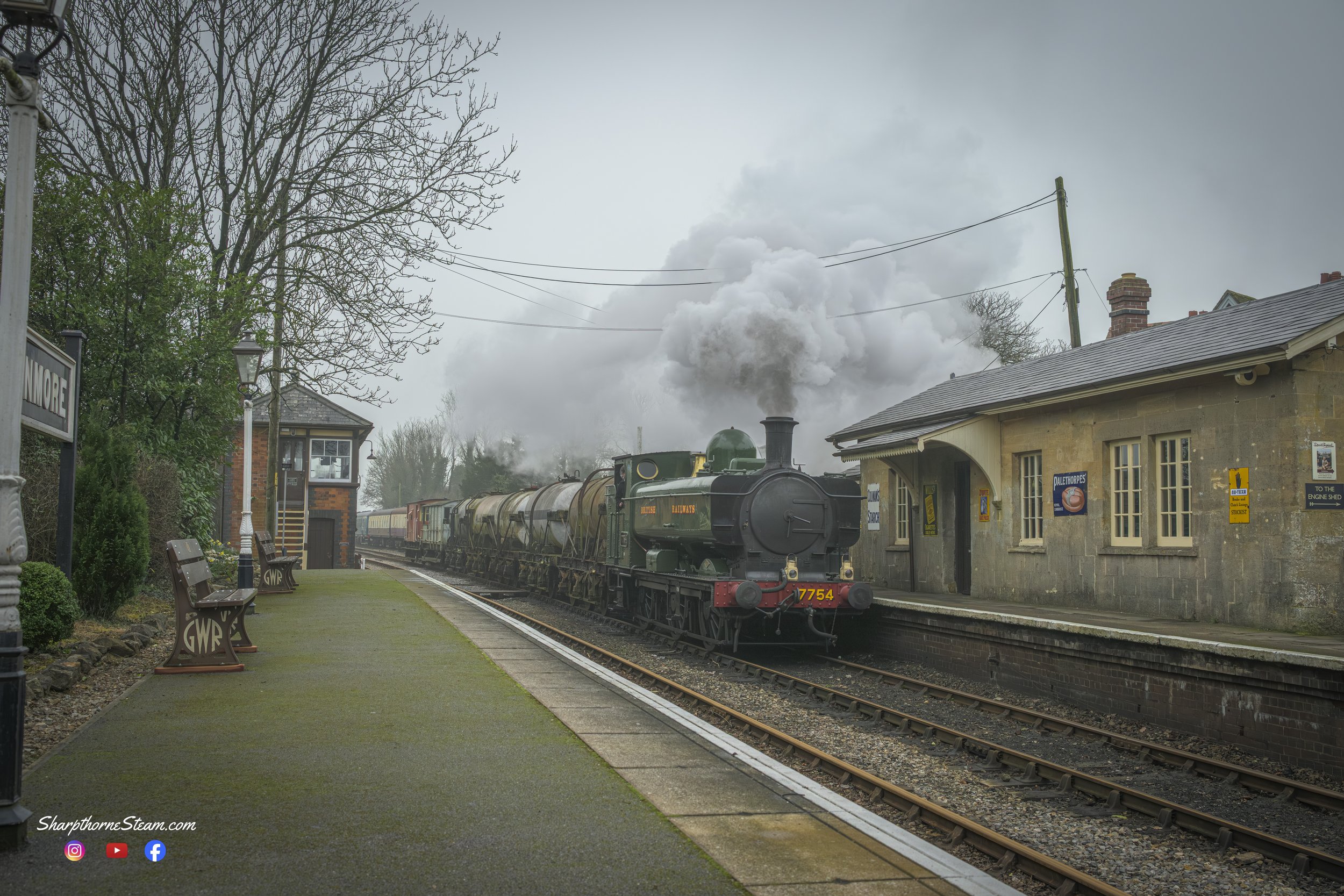 Arrival at Cranmore - No7754 arrives into Cranmore with its goods train.