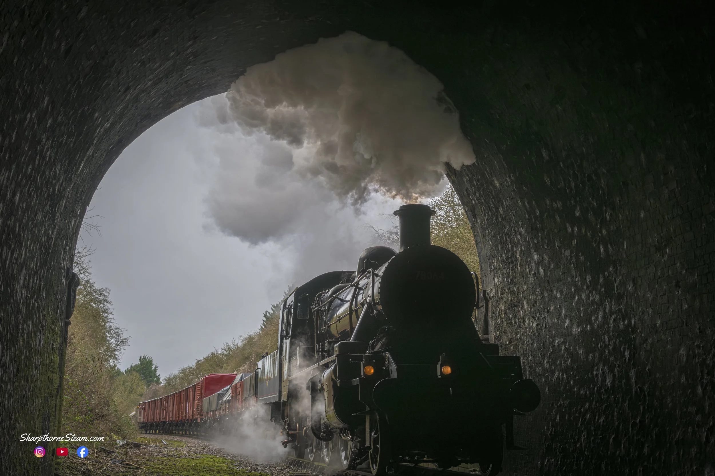 Blasting the Roof - No78064 blasts into Wansford Tunnel with a Class C headcode denoting Parcels and other perishables.  