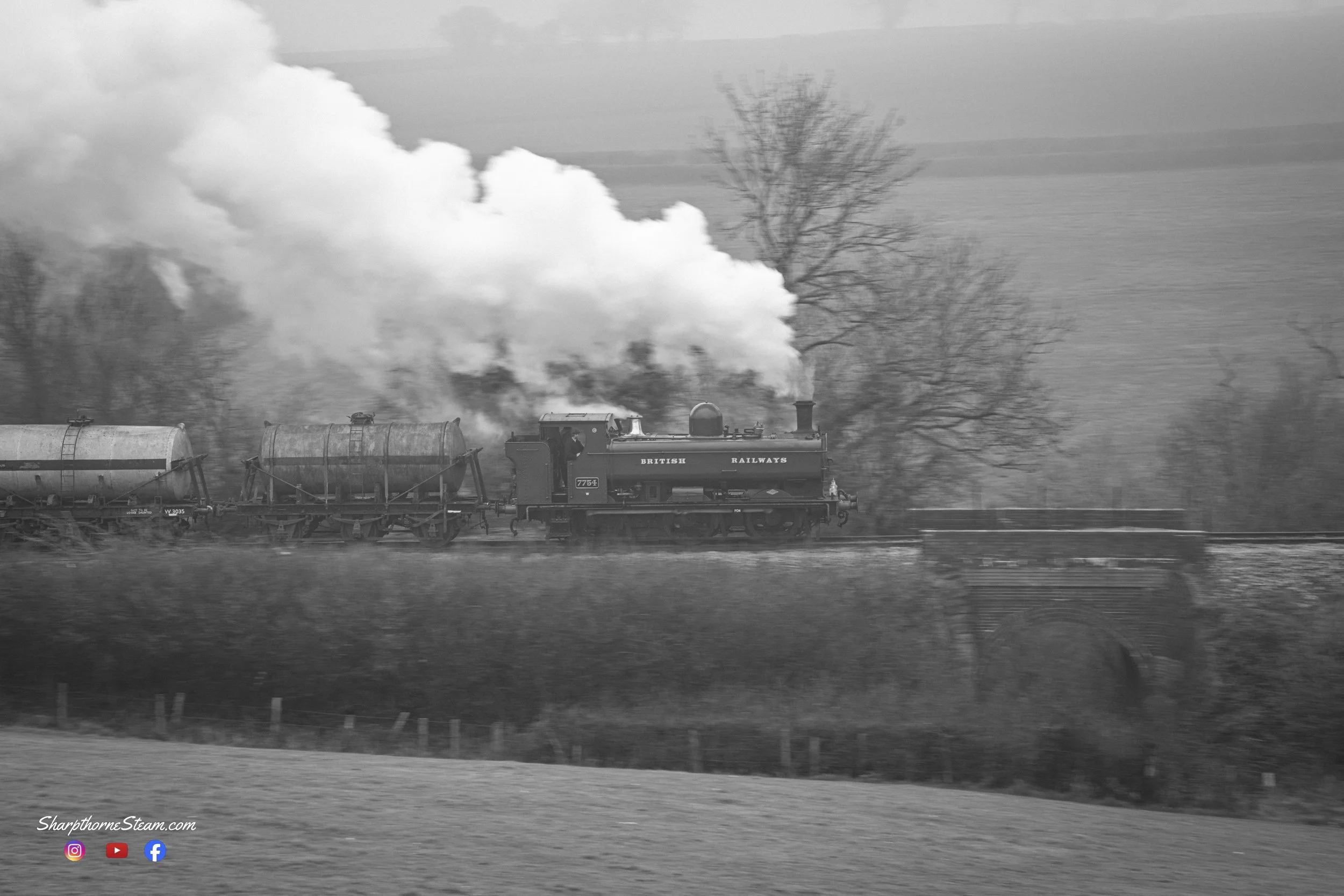 GWR Panning - No7754 leaves Mendip Vale with a goods train.