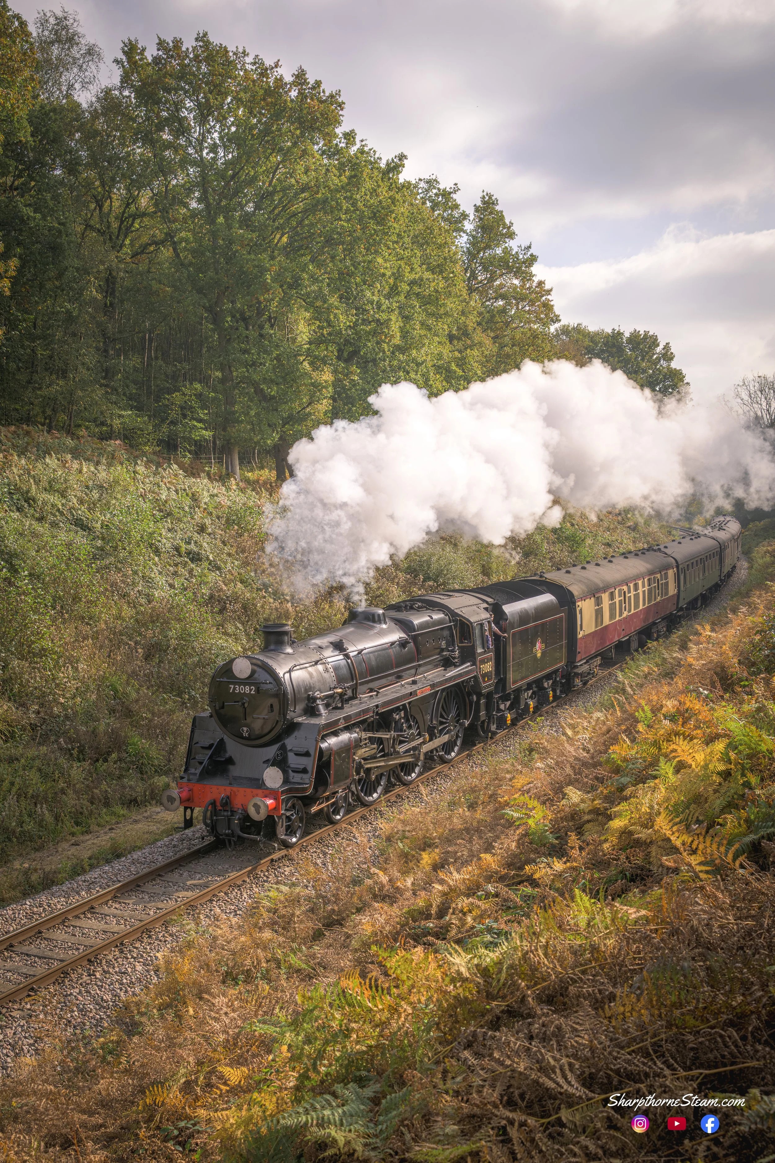 A Standard Day - The other Standard out that day was Standard 5 No73082 "Camelot" passing the through Lindfield Wood as autumn is starting to take effect. (Oct'25)