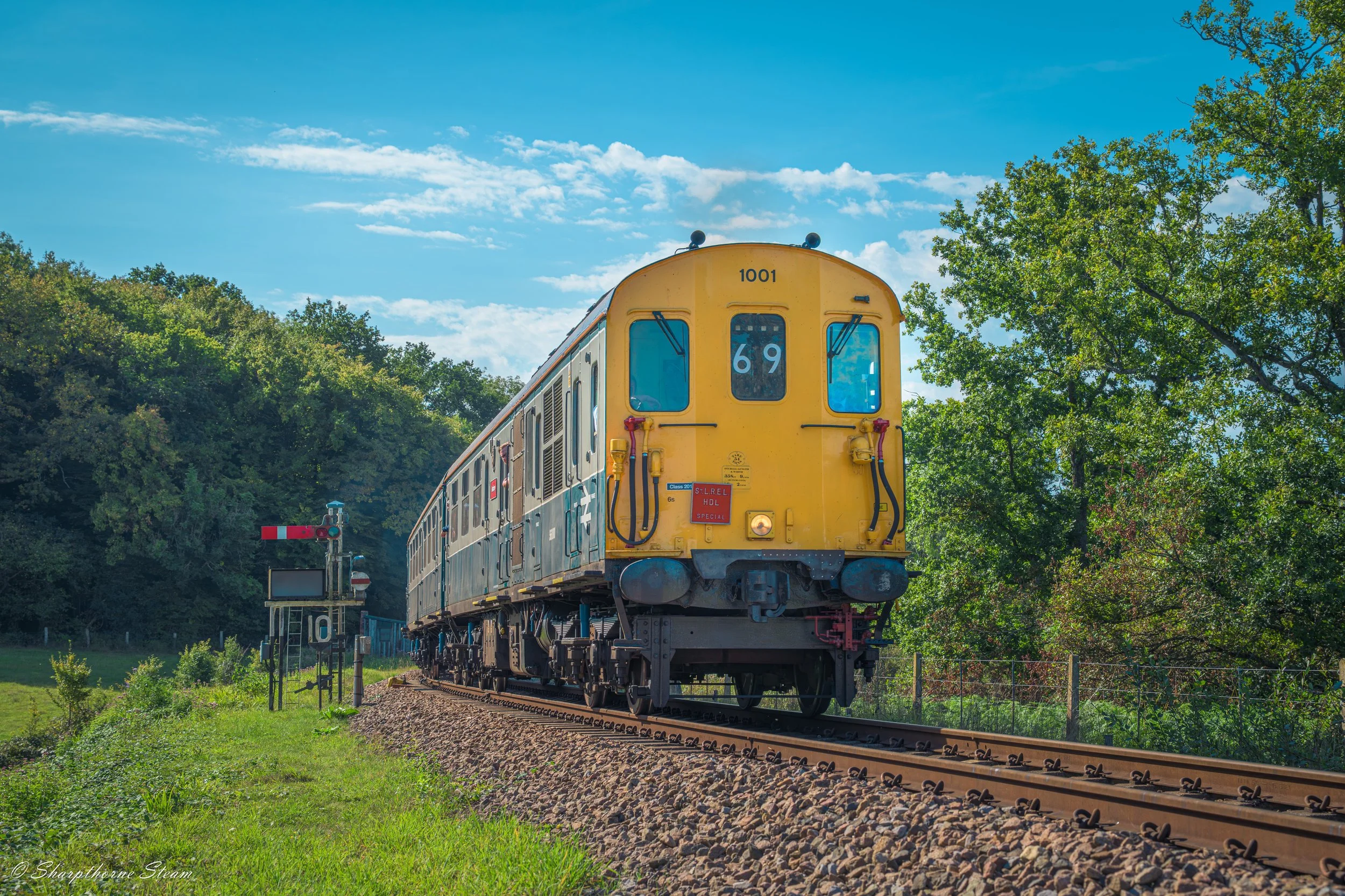 Thumping Past - No1001 "Hastings" makes a sprinted departure from Horsted Keynes on the Sunday of the Diesel Gala.