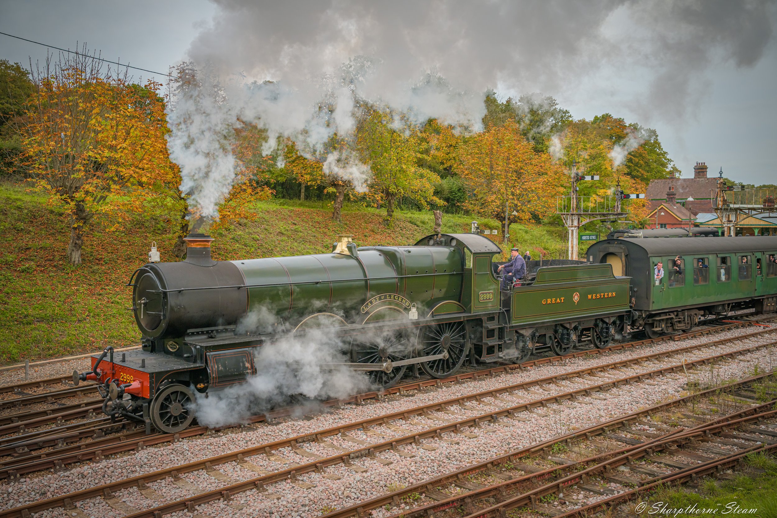 Autumnal Lady - No2999 leaves Horsted Keynes with an Autumnal scene in the background