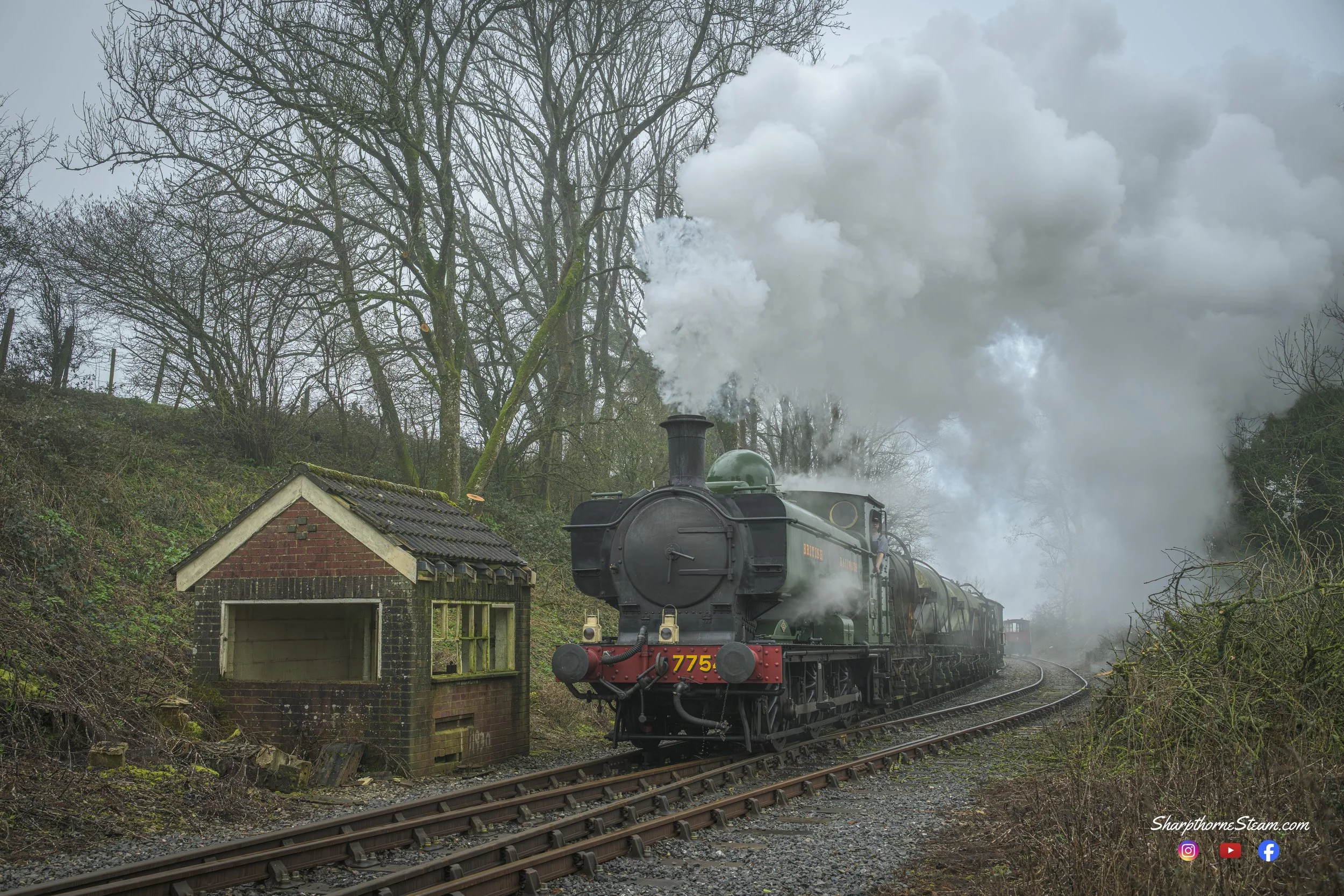 Passing by - Pannier No7754 passes the box at Mendip Vale. 