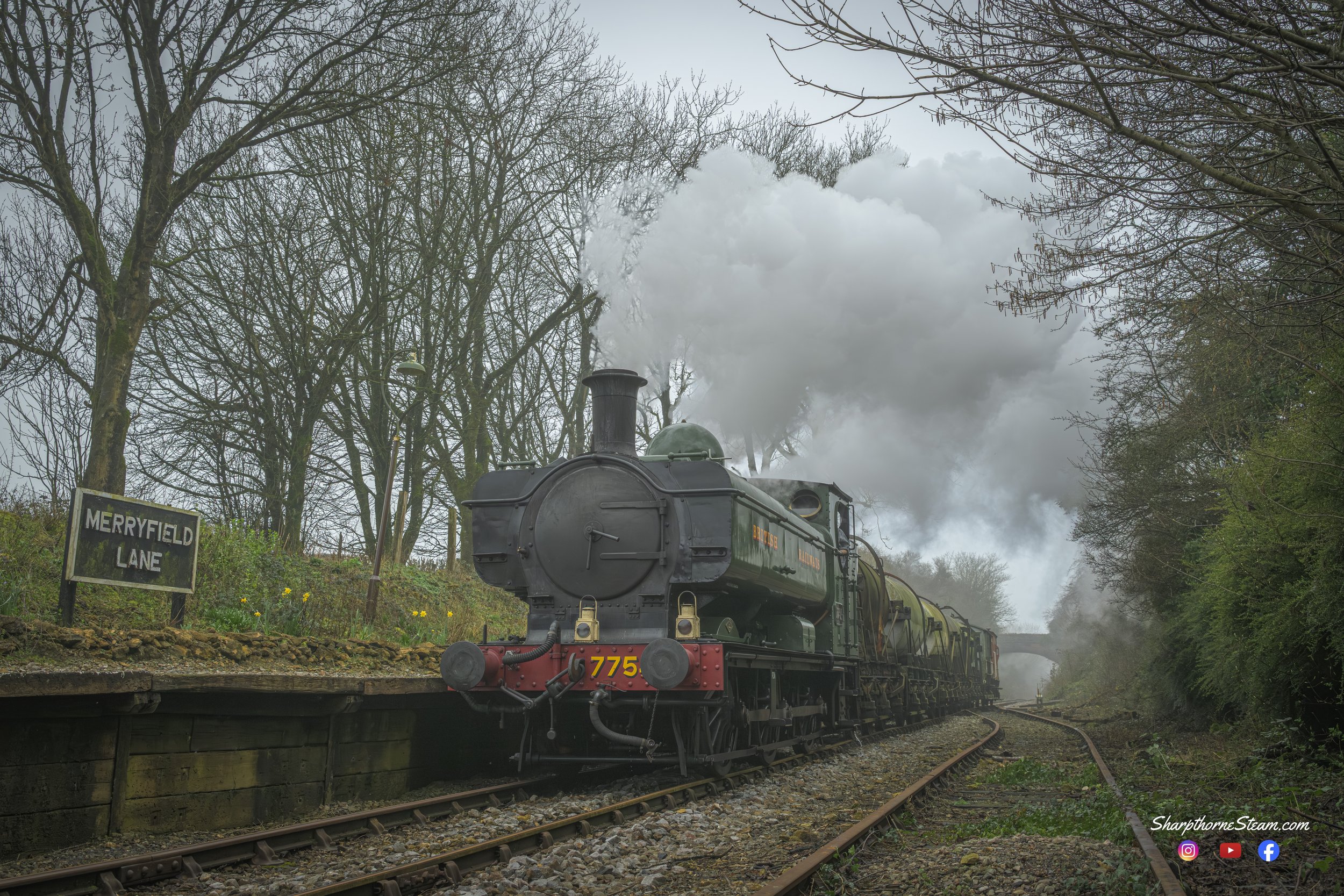 Merryfield Lane - Seen from the loop line, No7754 powers through Merryfield Lane.