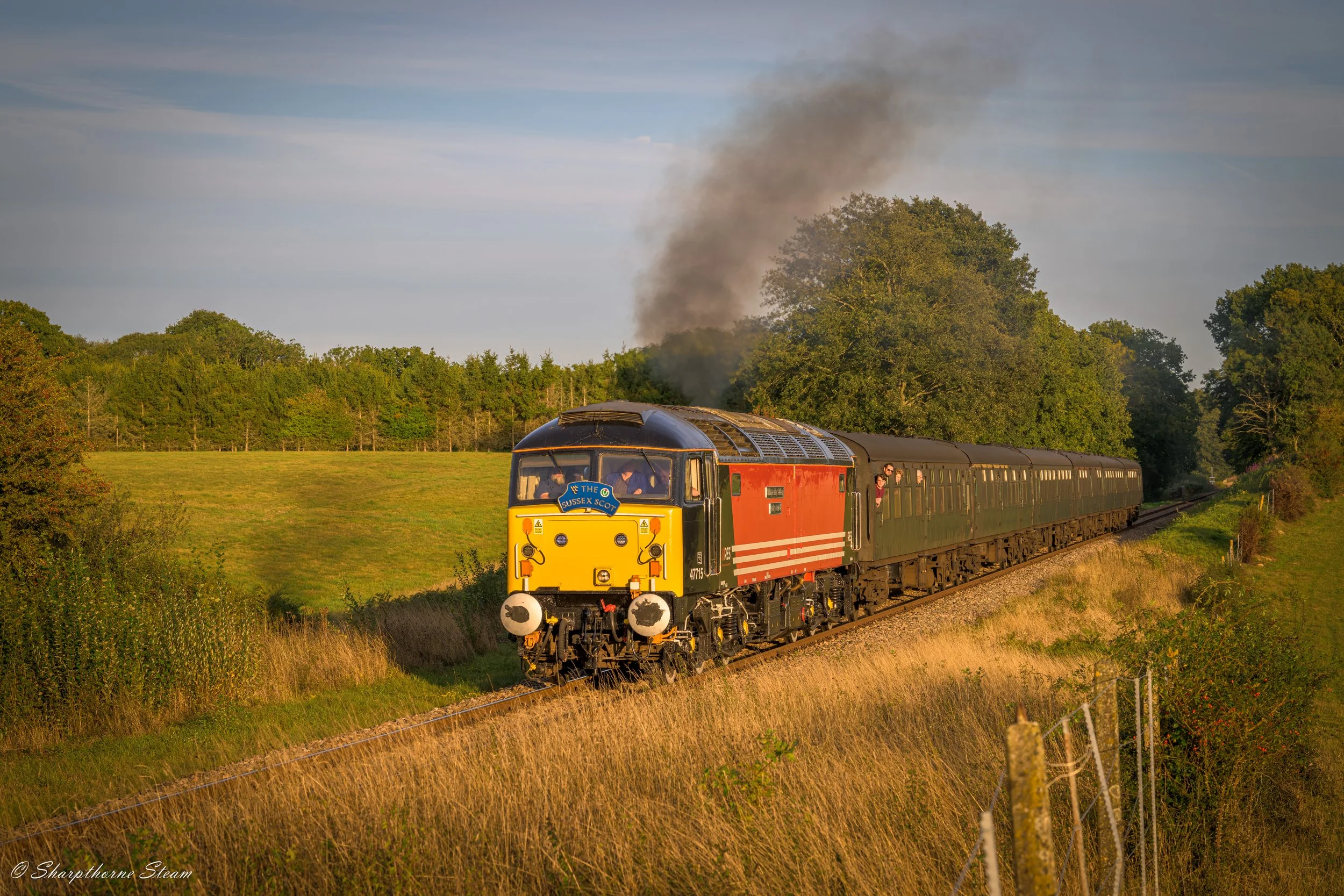 The Golden Spoon - On the 1830 departure from Sheffield Park on the Saturday of the Gala No47715 climbs Freshfield Bank towards Horsted Keynes.