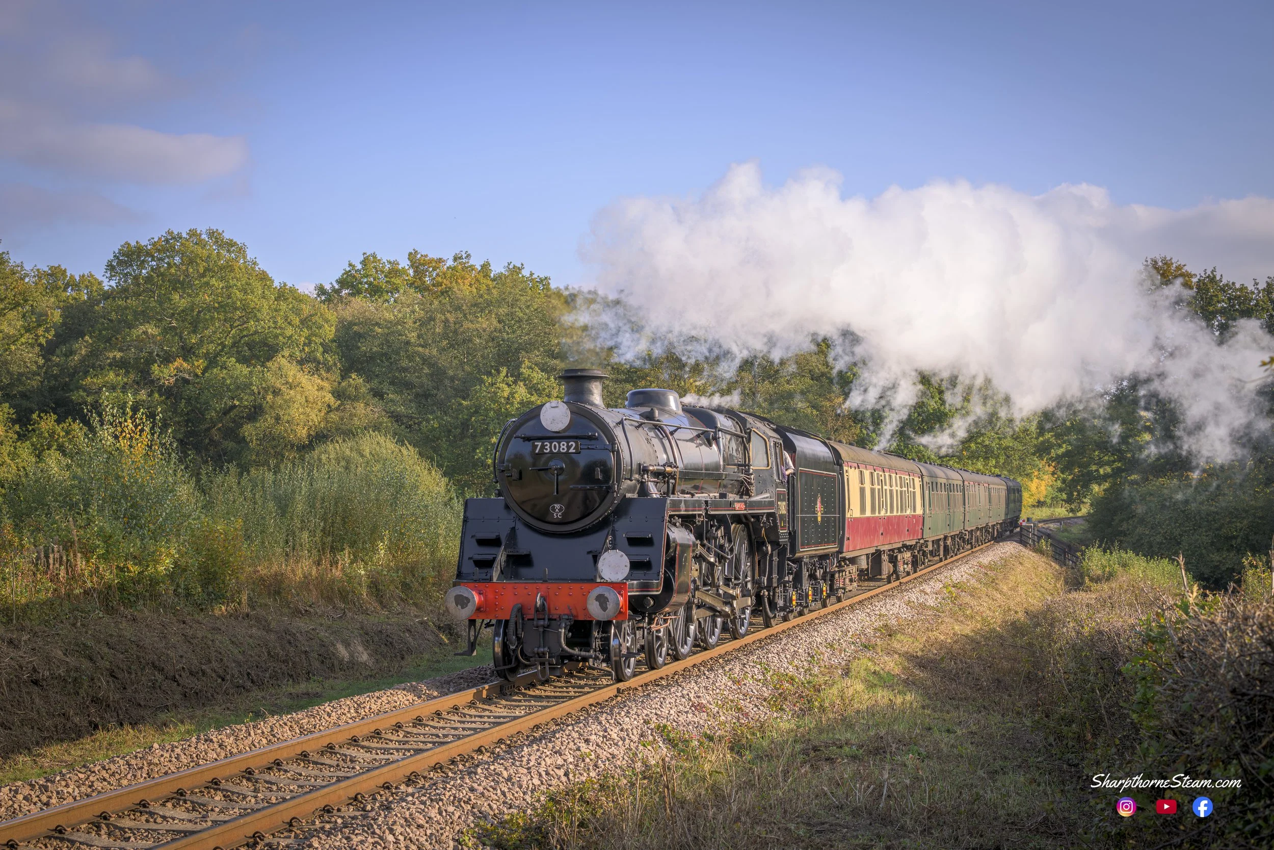 A Standard Day - The other Standard out that day was Standard 5 No73082 "Camelot" passing the Waterworks, in the waning sunlight. (Oct '25)