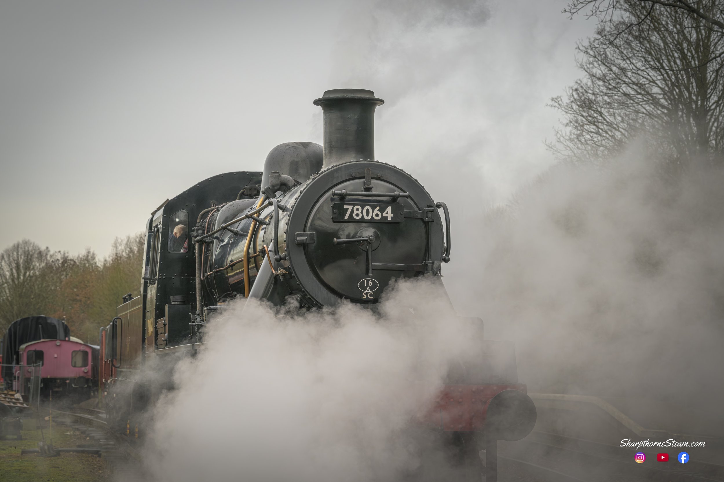 Warming Up Pt II - No78064 with cylinder cocks simmering away raises steam for her departure 
