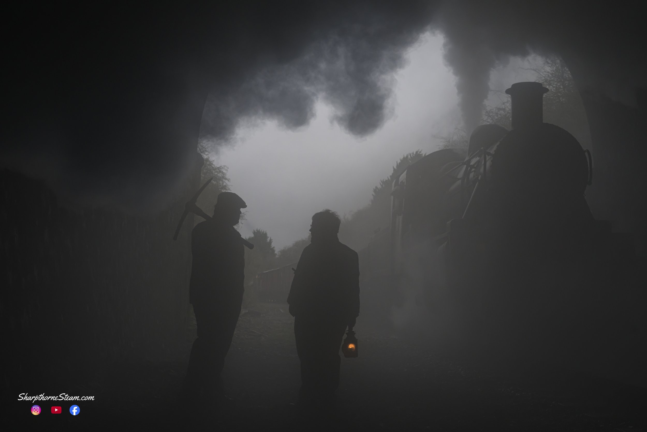 Tunnel Inspectors - The same two permanent way members inspect Wansford Tunnel as No78064 powers through.