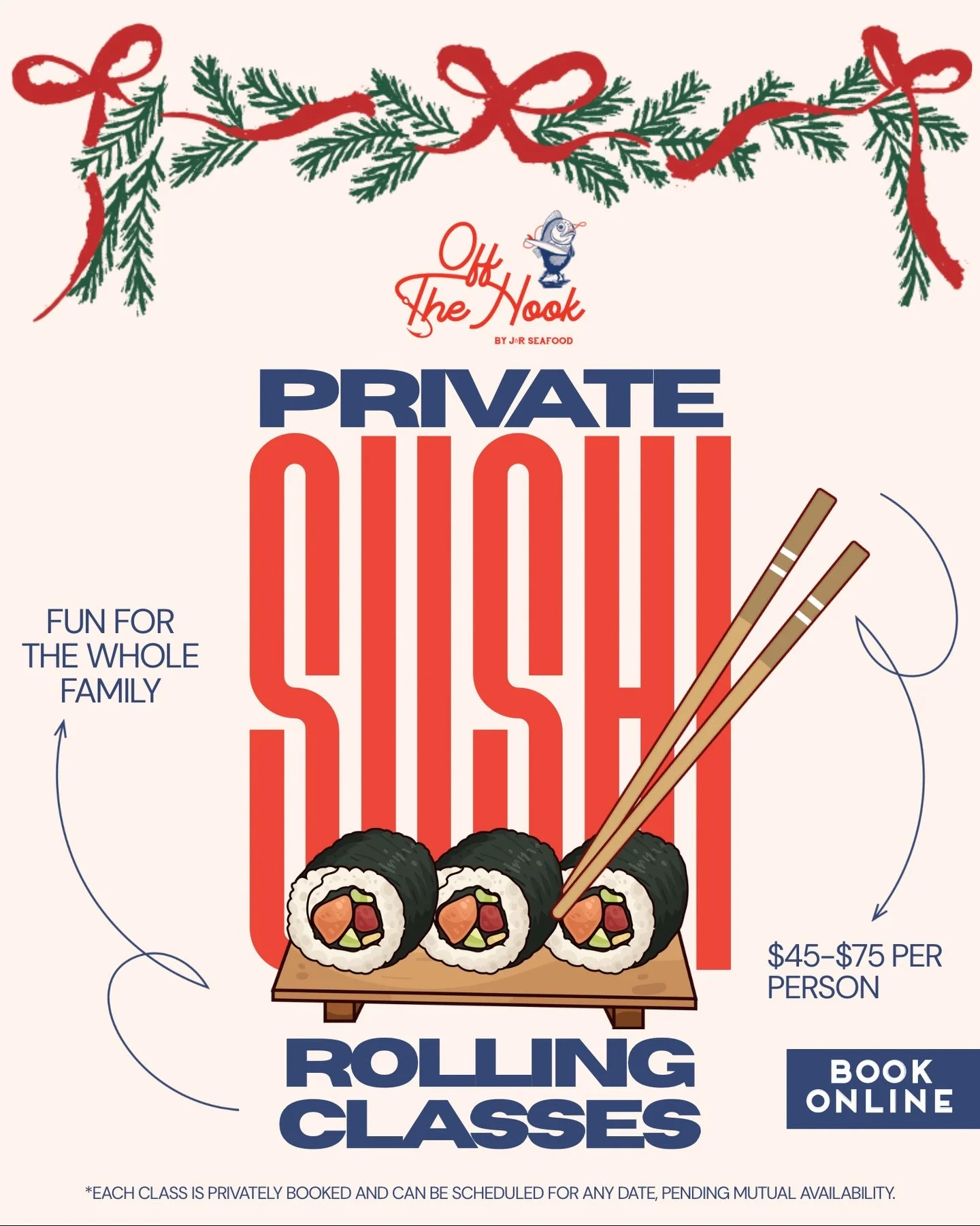 With 10 days left til Christmas, give the gift of experience this holiday season! We&rsquo;re rolling out (😉) some new classes available for the whole family, starting with the art of Sushi Rolling 🍣 Choose your tickets &amp; date, we confirm, you&