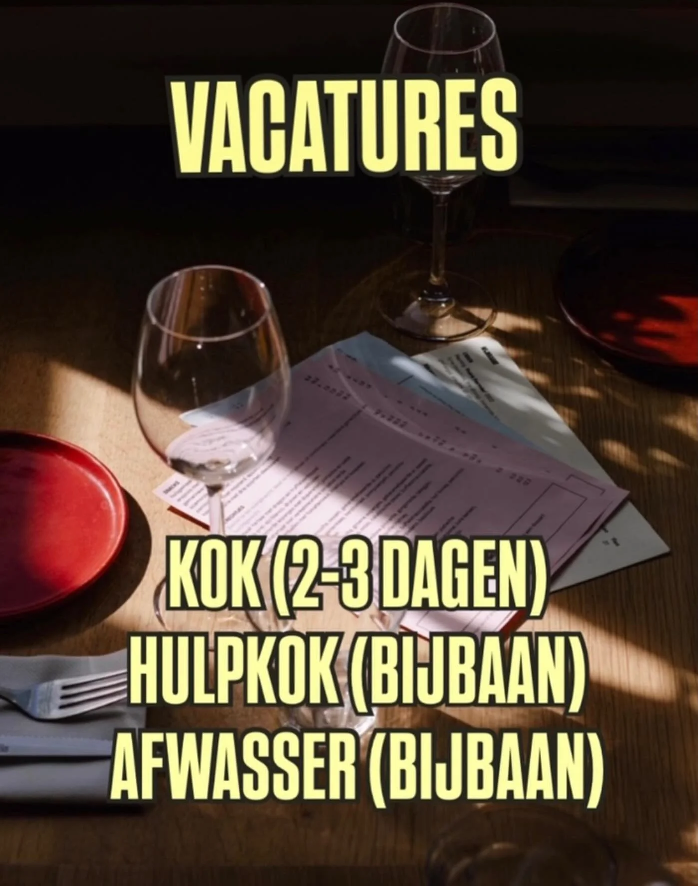 Kom bij ons werken! We zoeken: 

- een ervaren collega in de keuken (zelfstandig werkend kok) voor 2-3 dagen in de week (uren in overleg)
- een hulpkok (bijbaantje) die bijvoorbeeld helpt met pizza&rsquo;s bakken voor 1-2 avonden in de week
- jonge h
