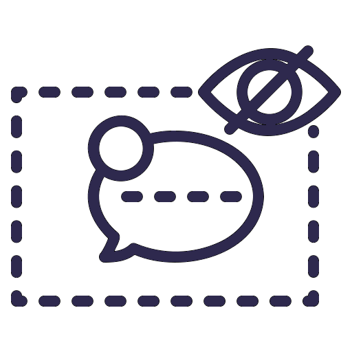 Symbolische Darstellung eines Auges, einer Sprechblase und eines Augensratsels, die auf Datenschutz oder Privatsphäre hinweisen.