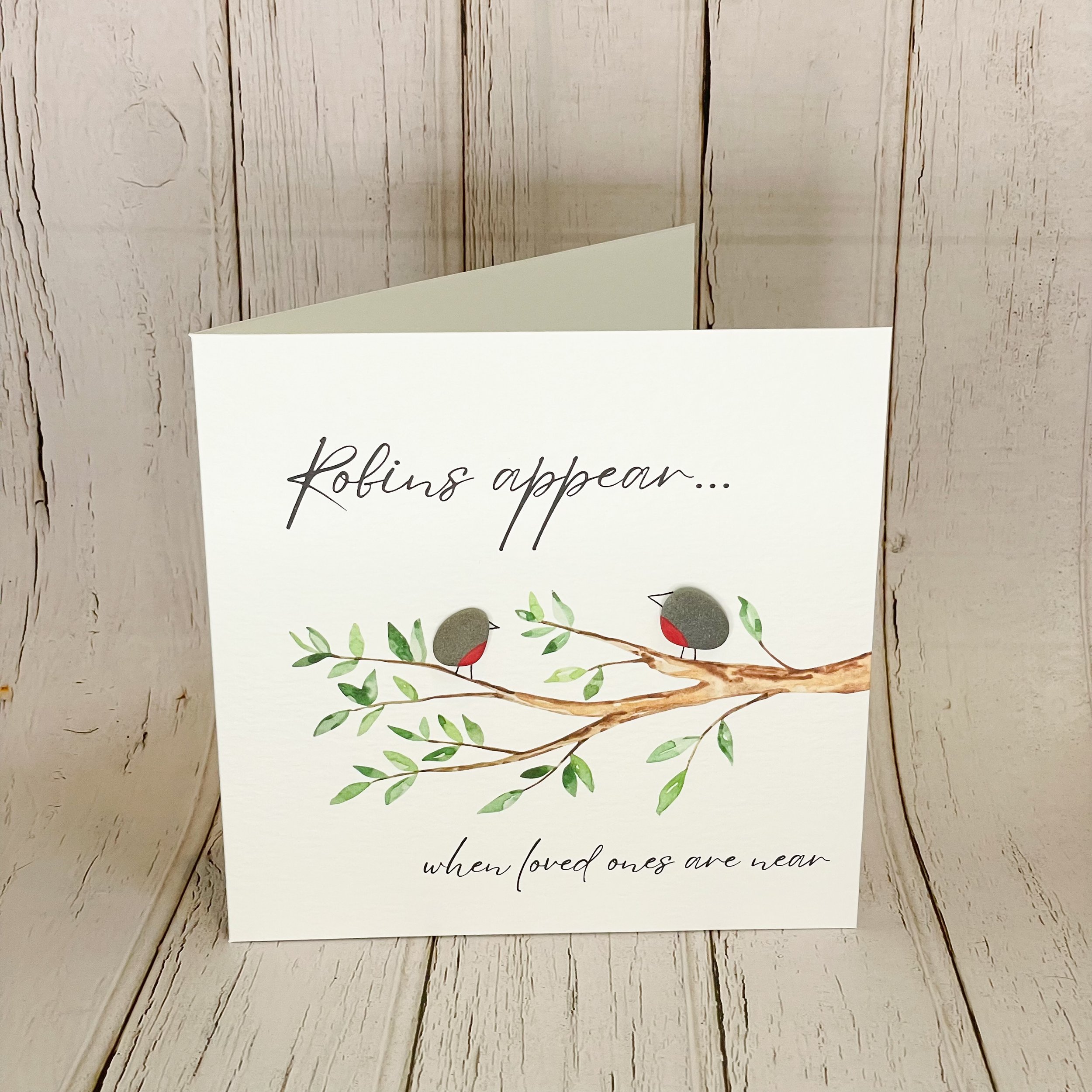Handmade Sympathy Card - Pebble Art Robin on Branch
