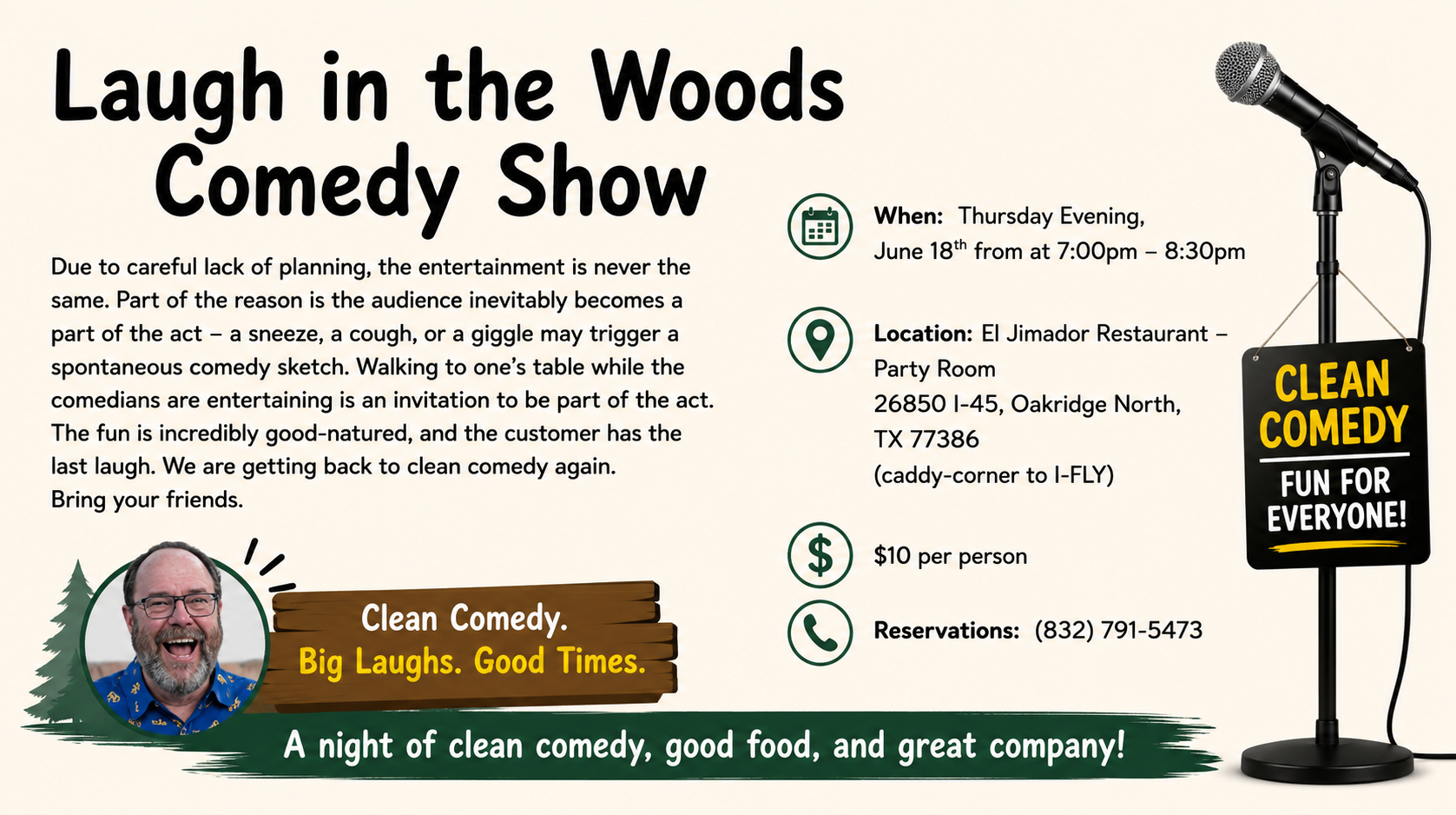 Join Me at "Laugh in the Woods" – A Brand New Comedy Show! 