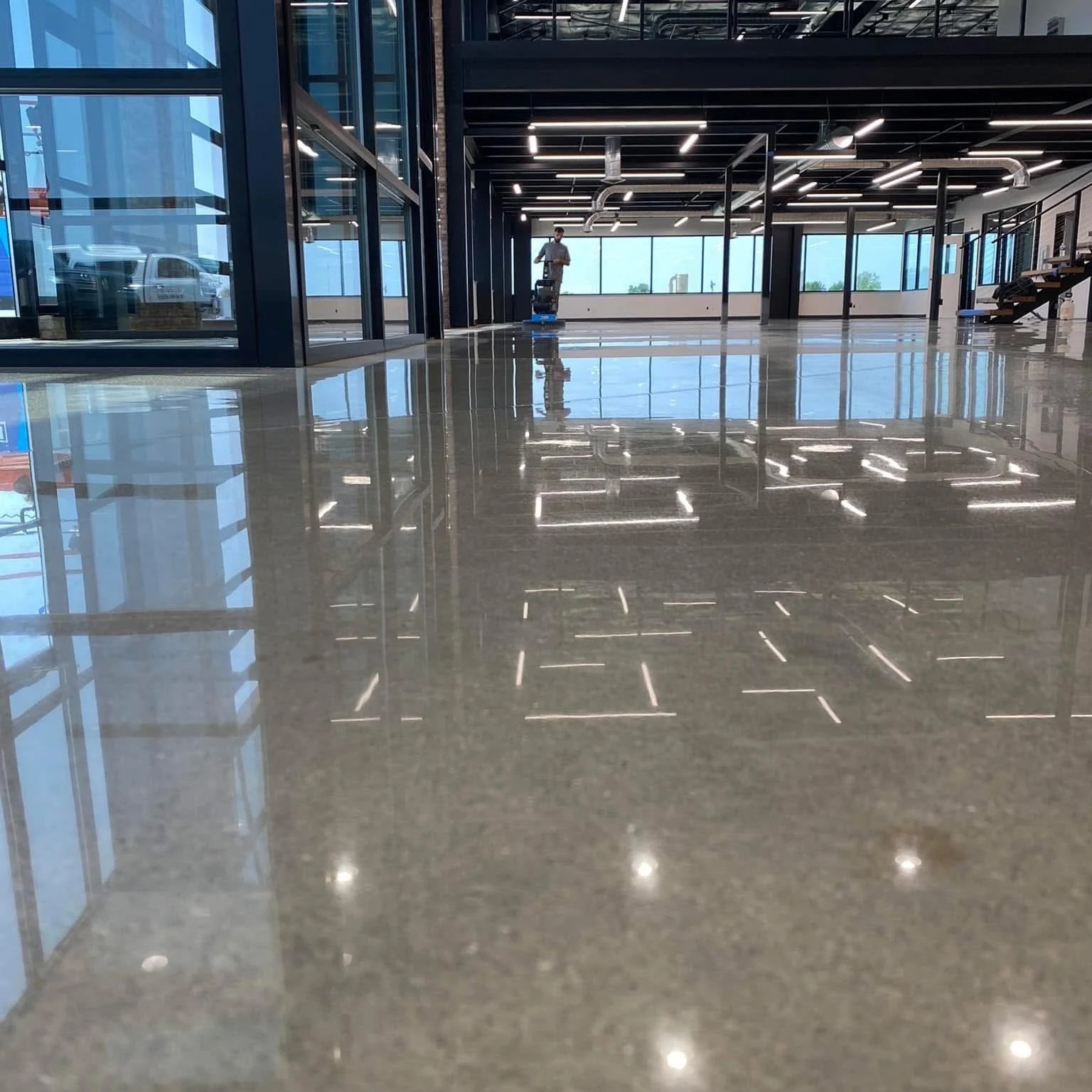 A polished concrete floor completed by CIA Indy