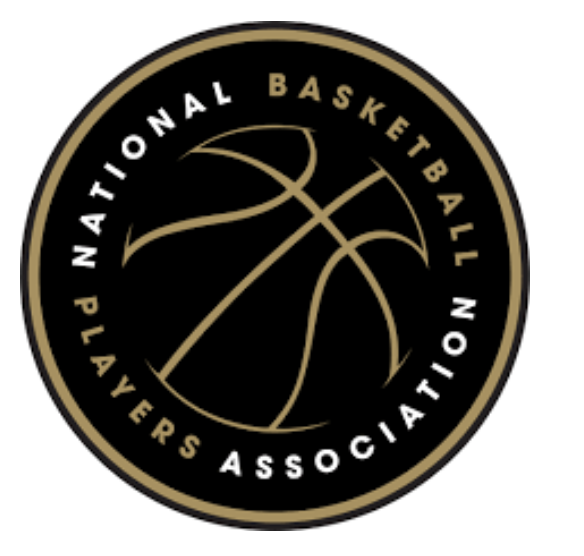 Logo of the International Basketball Players Association with a gold basketball outline and black background, encircled by text in gold and white.