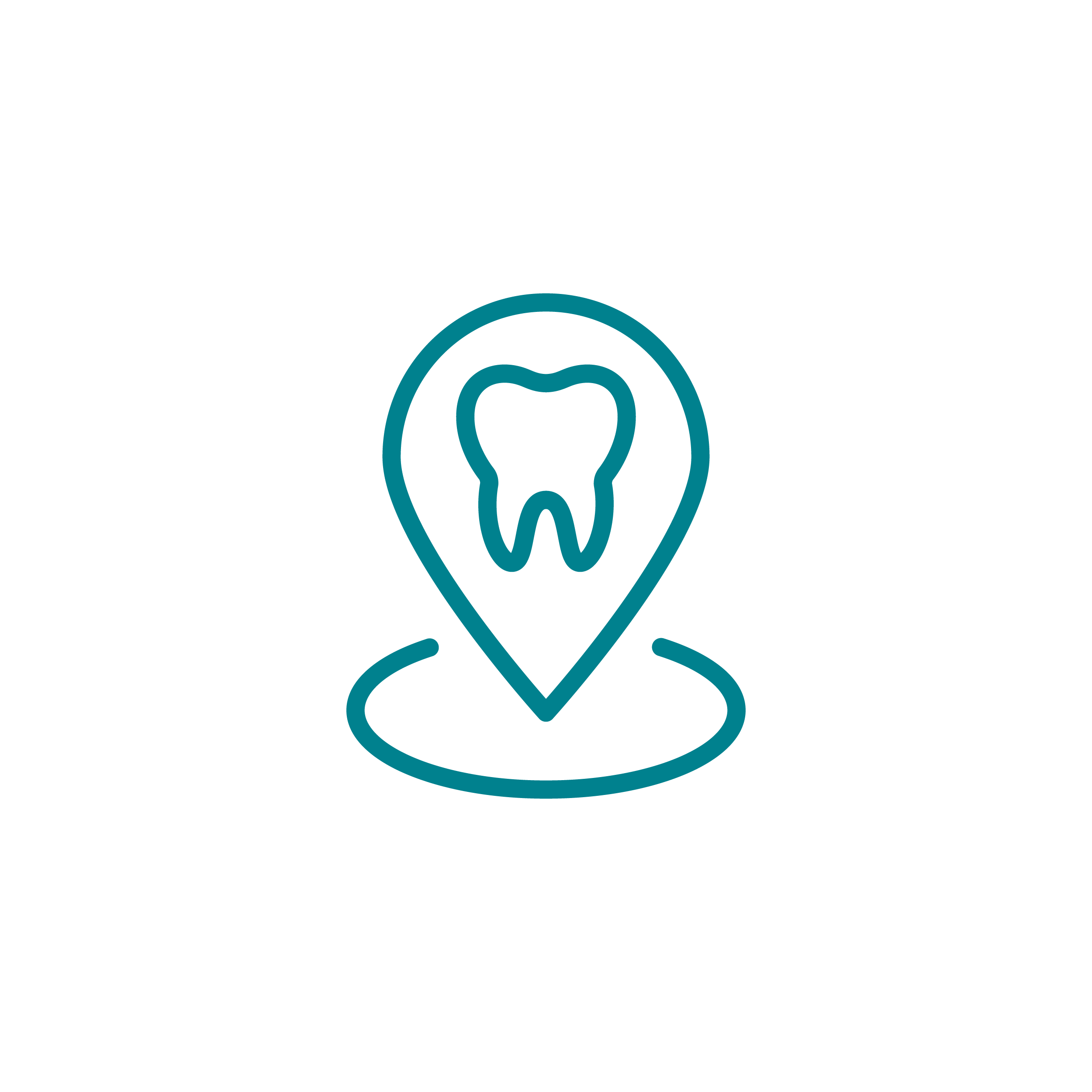 Icon of a tooth inside a location marker, indicating dental or tooth-related services.
