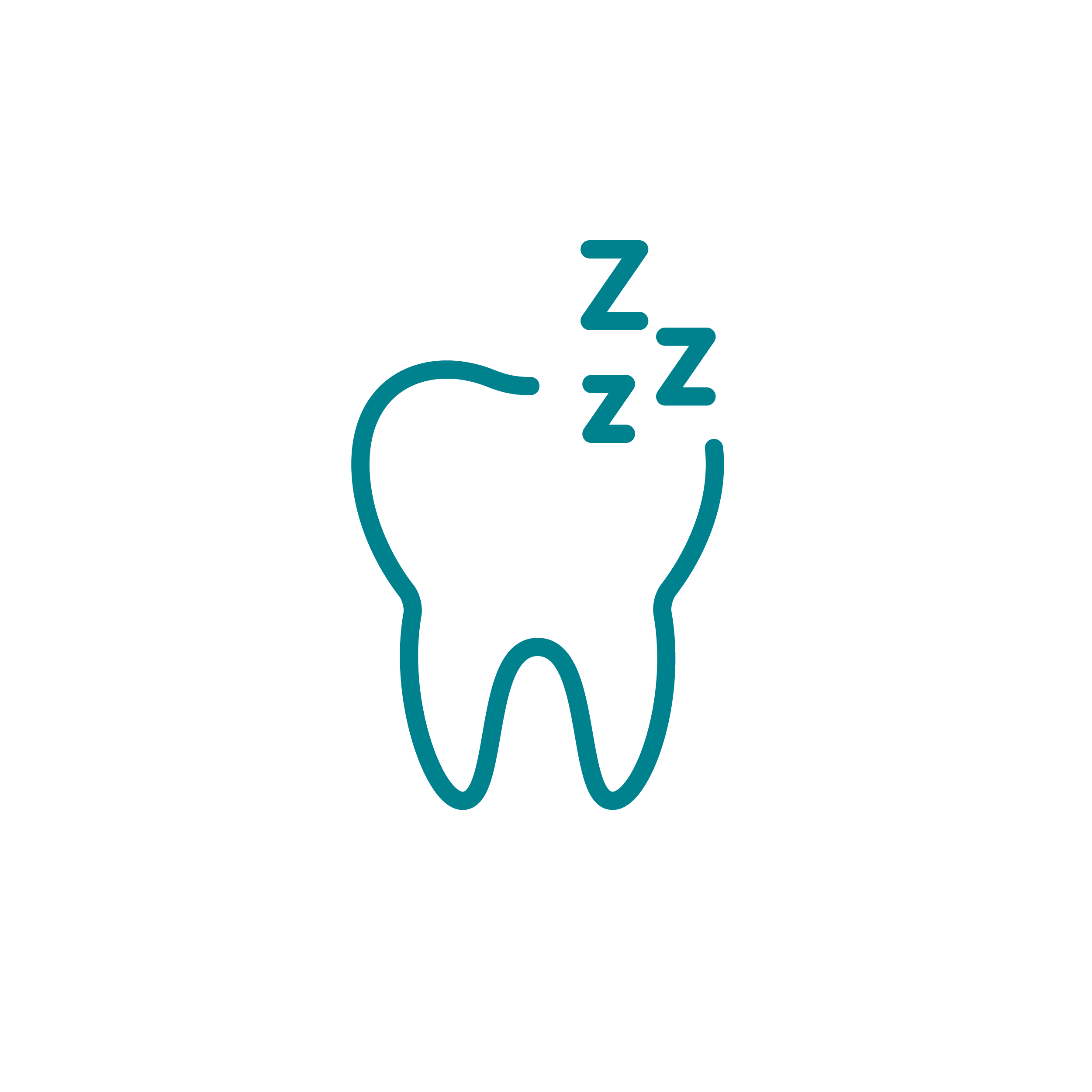 Icon of a tooth with the letter Z and Z's above it, indicating sleep or rest for dental health.
