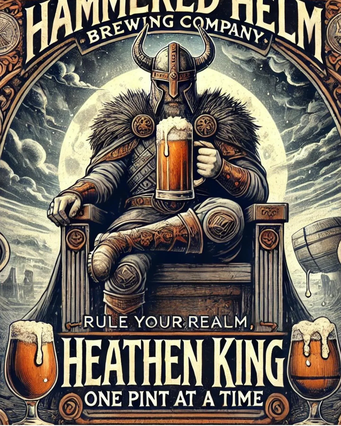 Bow to the Heathen King 👑🍺 A spiced pumpkin saison fit for fall&rsquo;s fiercest warriors. Bold spices, rich pumpkin, and a finish worthy of legend. Claim your throne&mdash;one pint at a time. 🍂⚔️ #HeathenKing #PumpkinSaison #HammeredHelmBrewing #