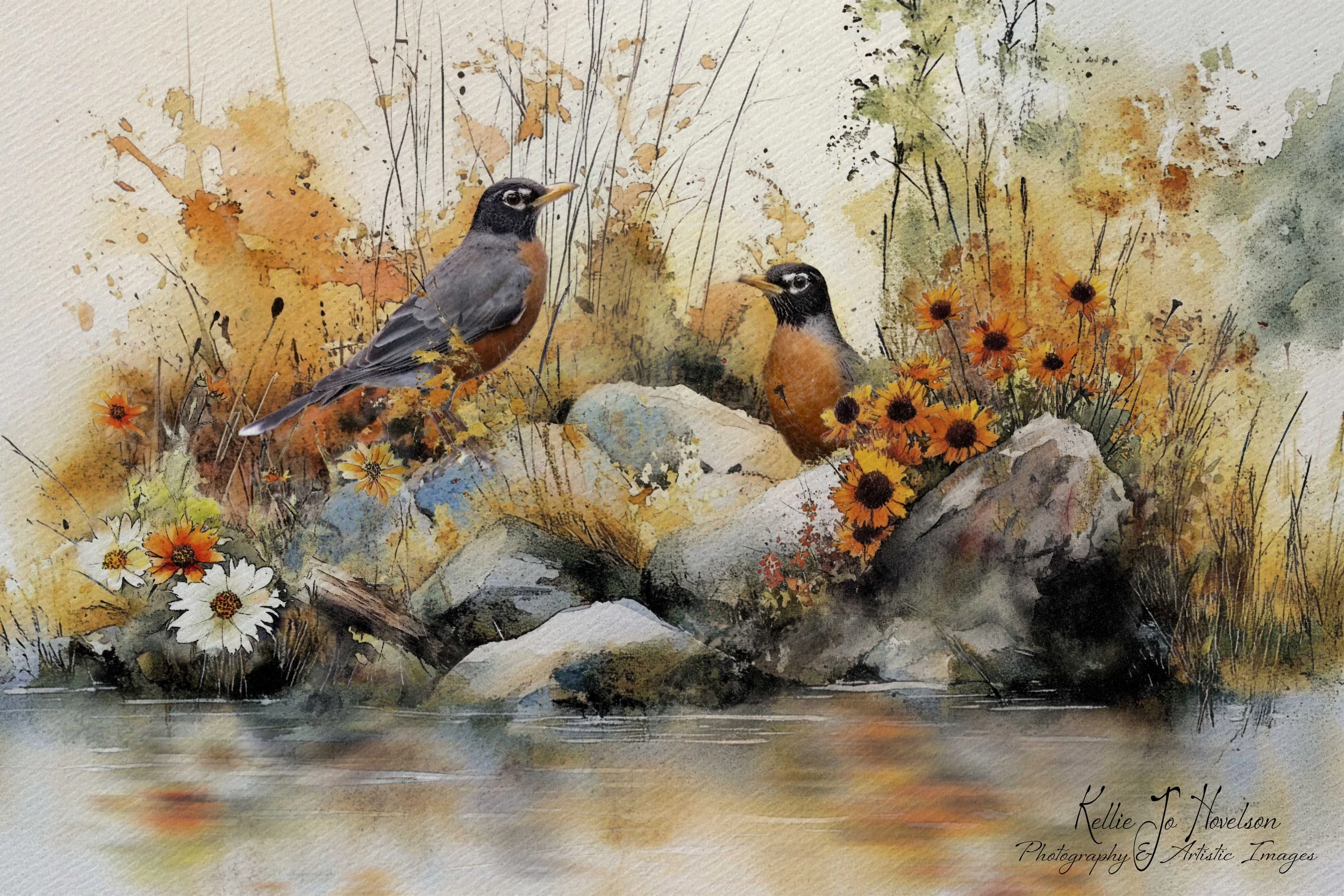 "Robins on the Rocks"