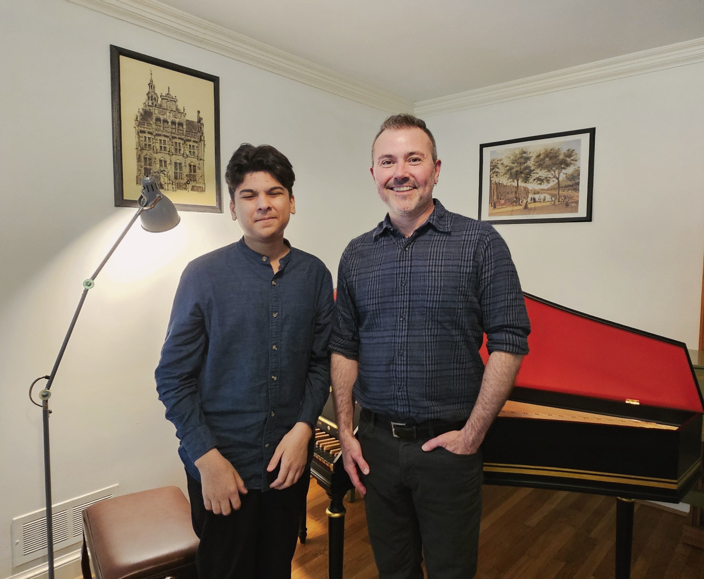 Harpsichord Masterclass on June 1st, 2025. Left: Cayden Taylor (auditioned/selected student) & Right: Dr Adam Pearl (Peabody, Masterclass instructor).