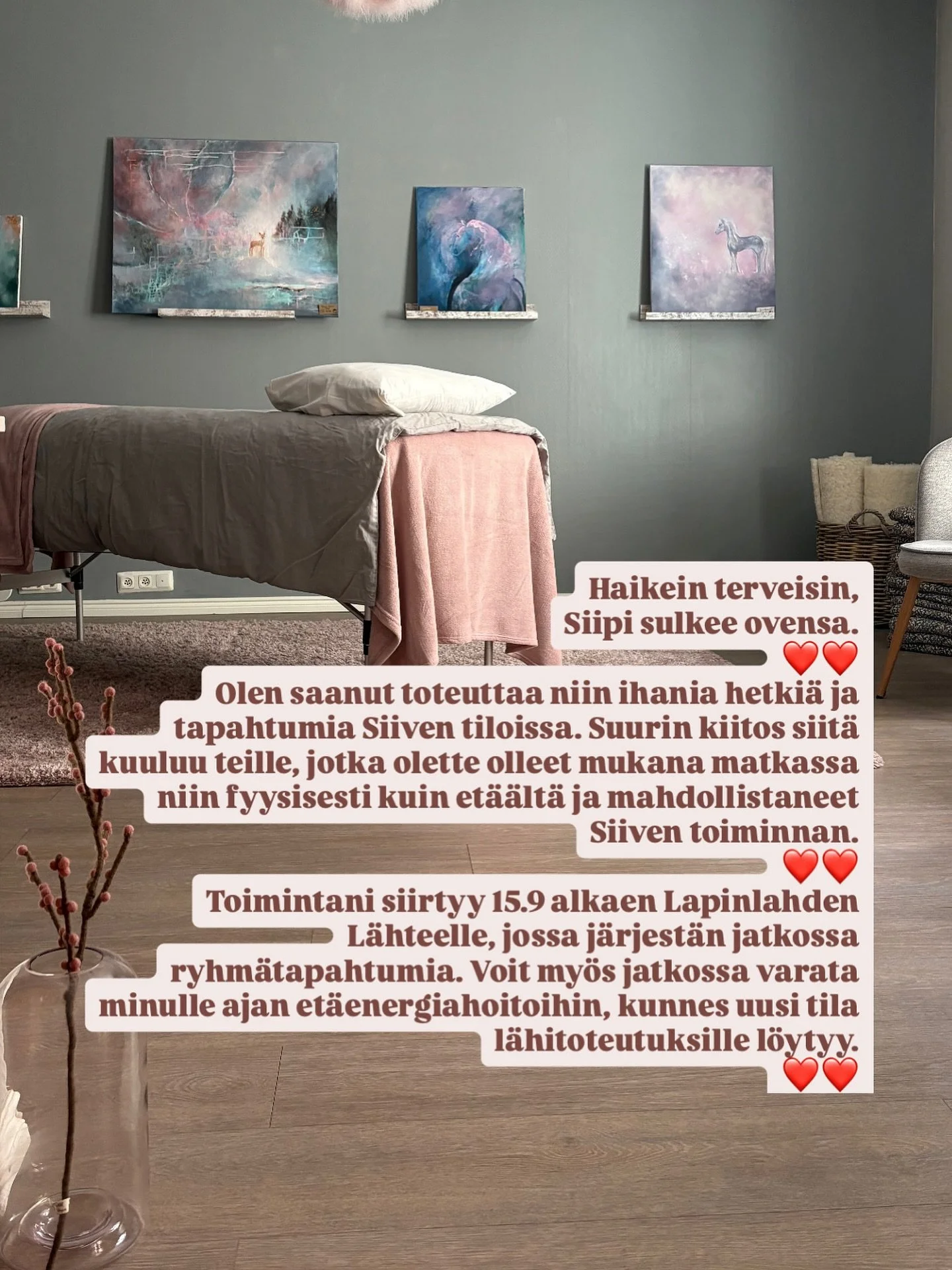 El&auml;m&auml; ohjaa uuteen suuntaan ❤️ 
Otetaan se kiitollisena vastaan ❤️

Tulen jatkossa pit&auml;m&auml;&auml;n Lapinlahden L&auml;hteell&auml; Sointukylpyj&auml;, joista tulen ilmoittamaan nettisivuillani ja t&auml;&auml;ll&auml; instagramin pu