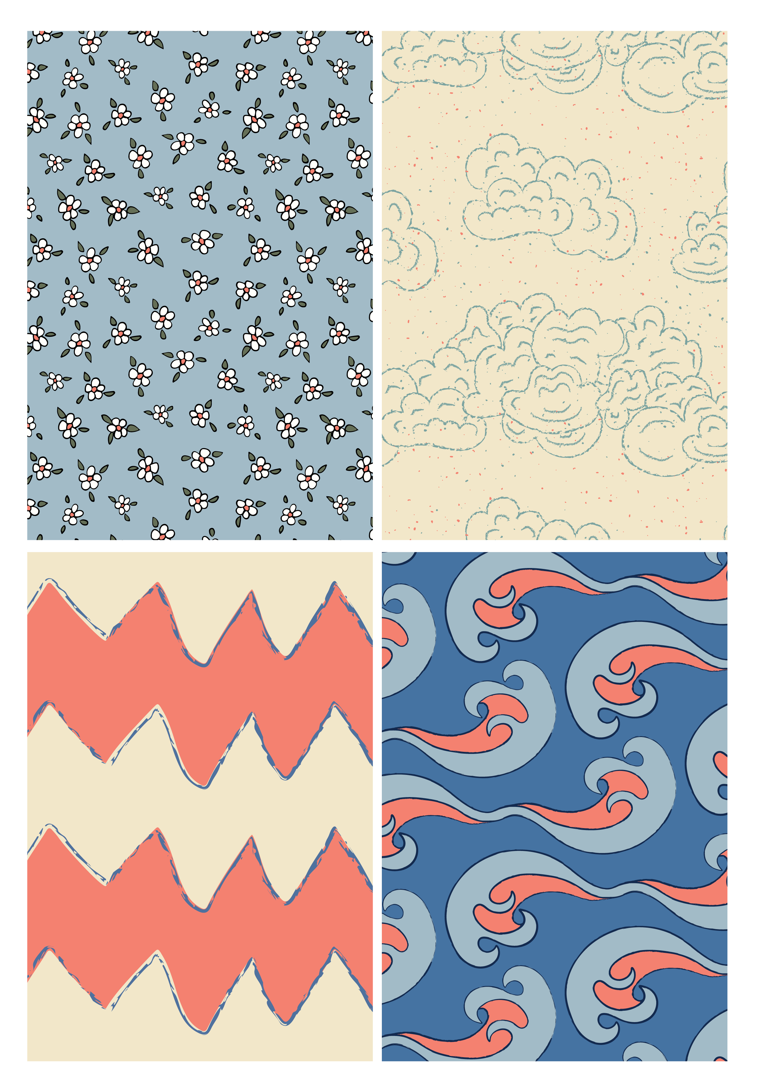 Cool Elements patterns by Erin Plant- these patterns are inspired by the elements, Earth, Air, Fire and Water