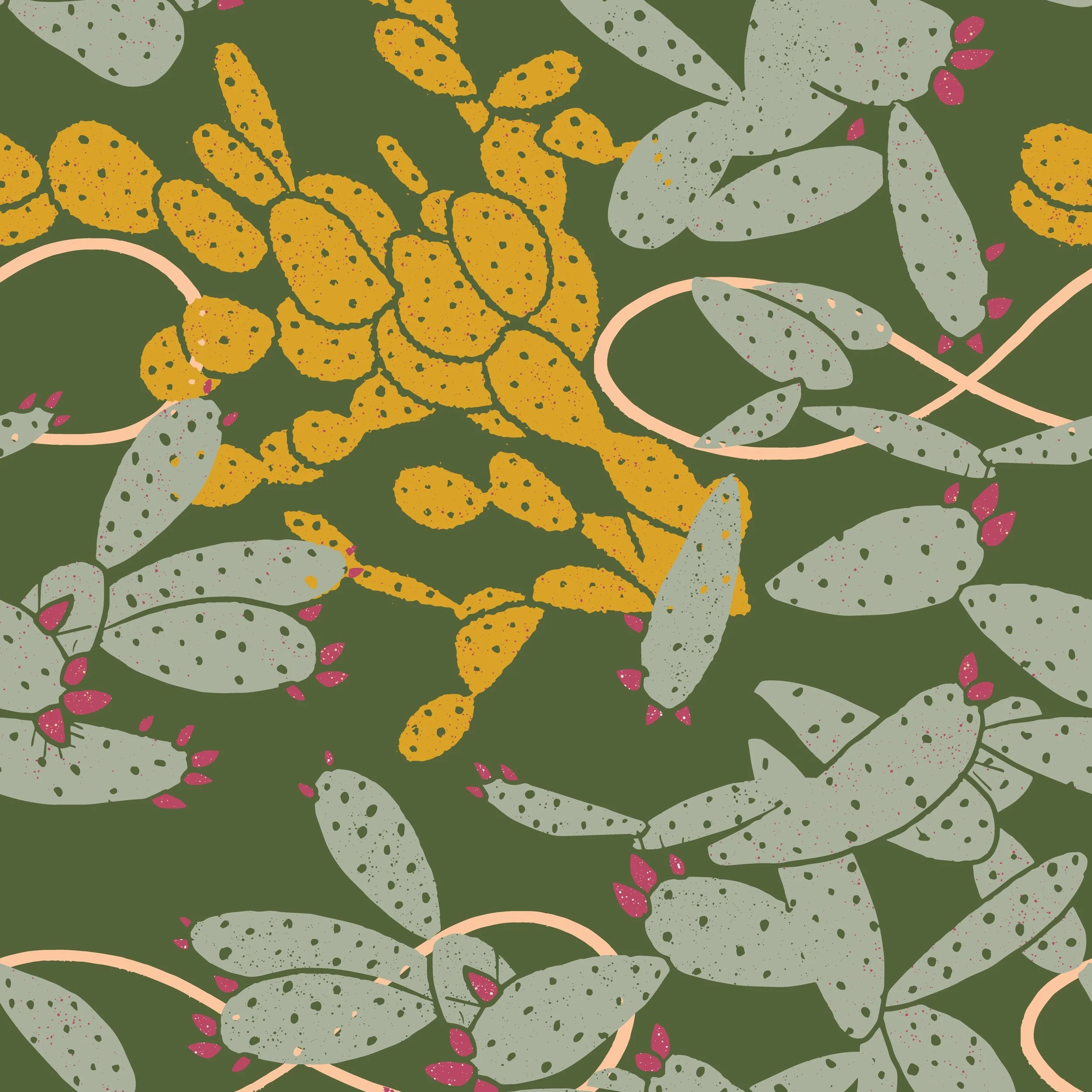 Green Prickly Pear repeat pattern by Erin Plant