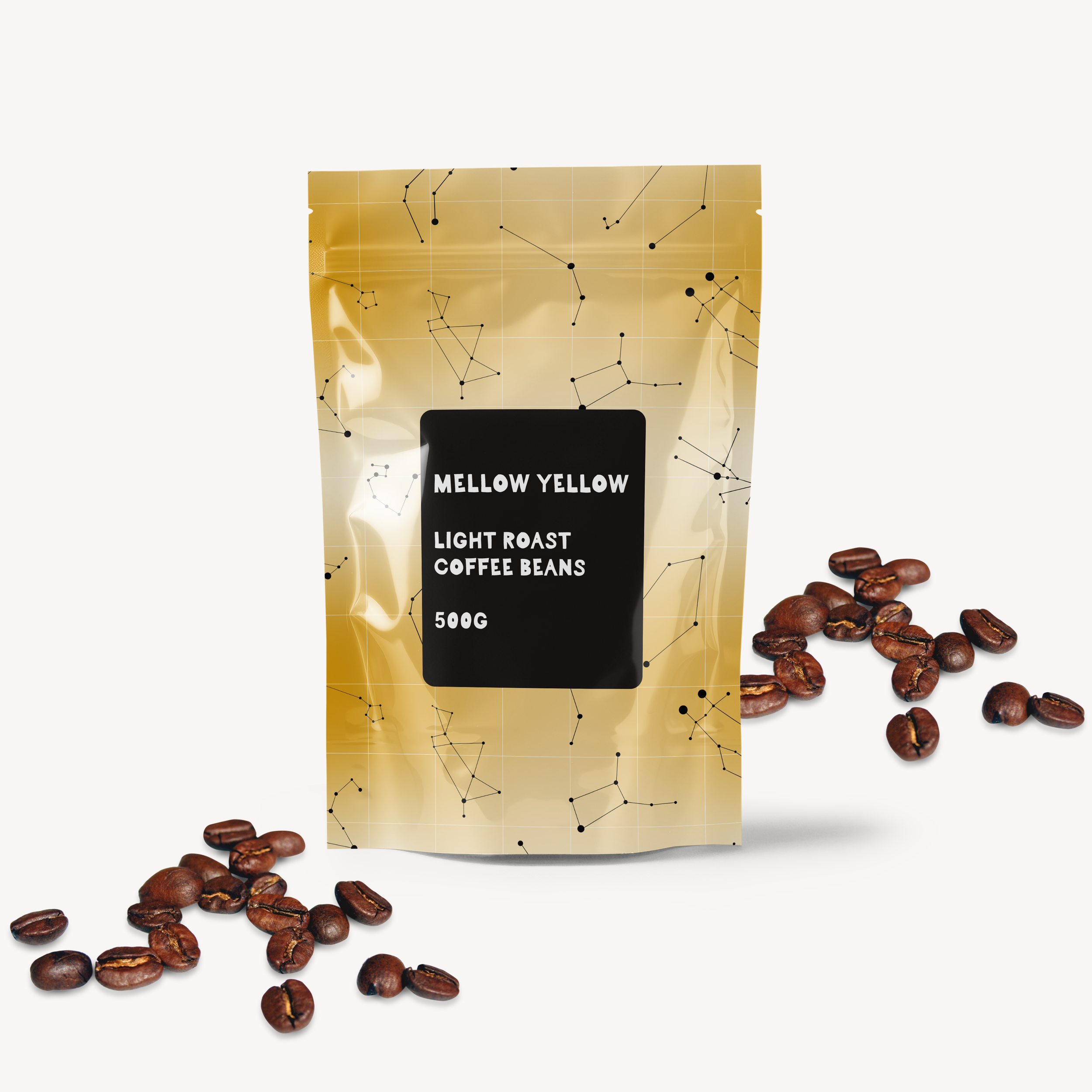 Yellow Constellation Repeat on a coffee bag by Erin Plant