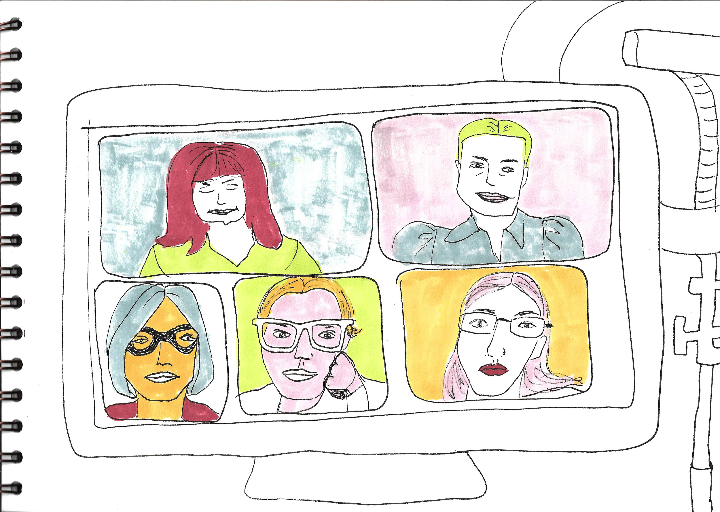 Zoom Meeting. Marker on paper. 2024