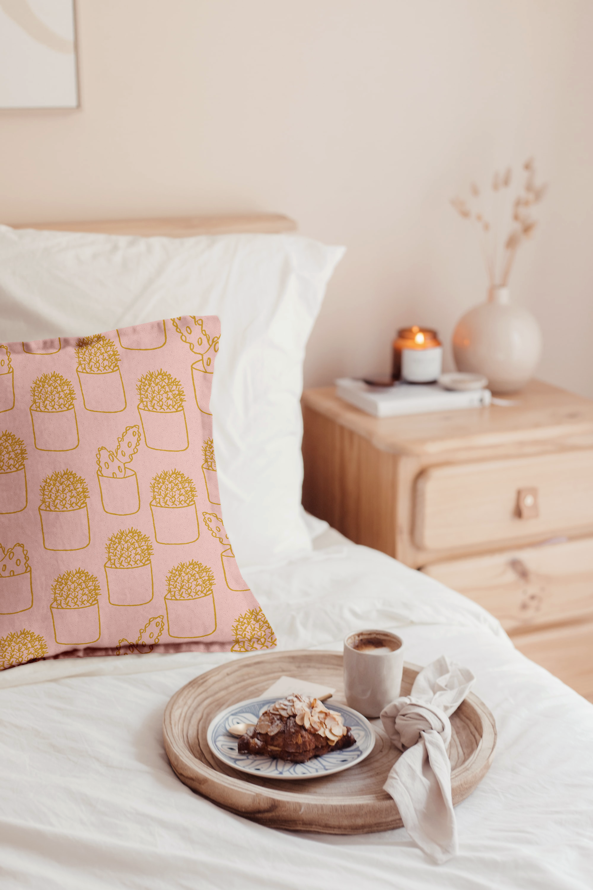 Pink Cactus repeat on cushion by Erin Plant