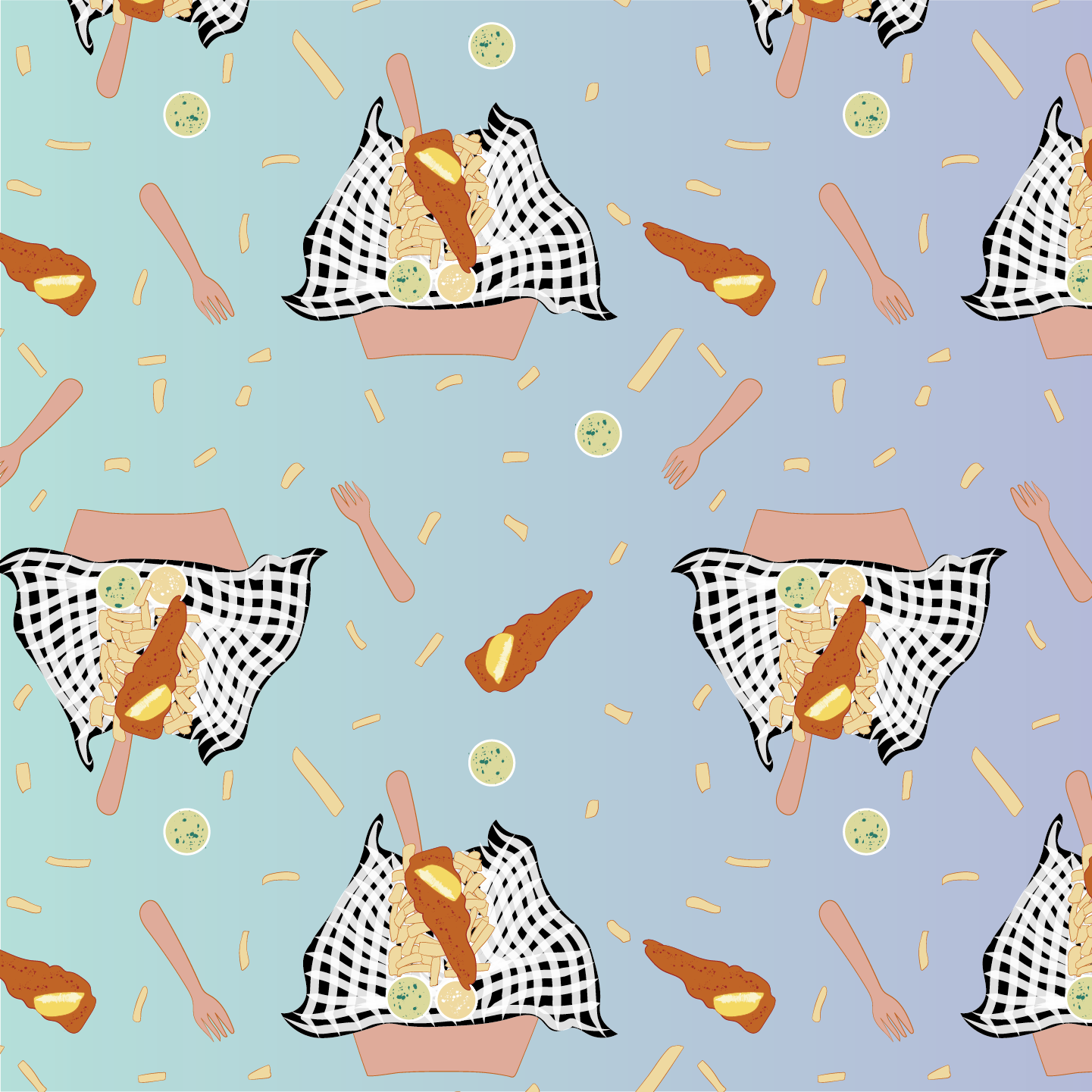 Light Fish and Chip repeat pattern by Erin Plant