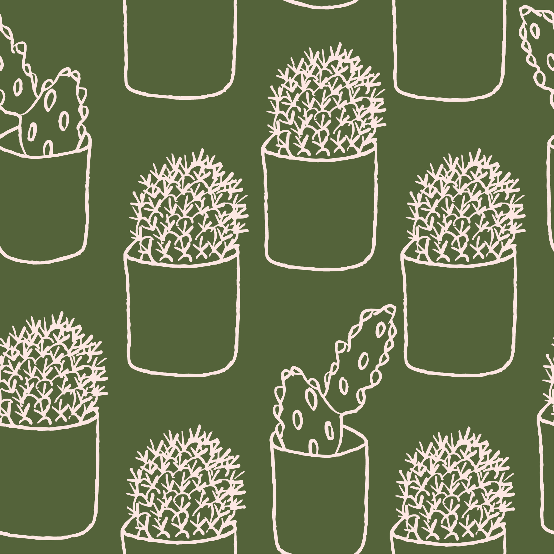 Green Cactus repeat pattern by Erin Plant