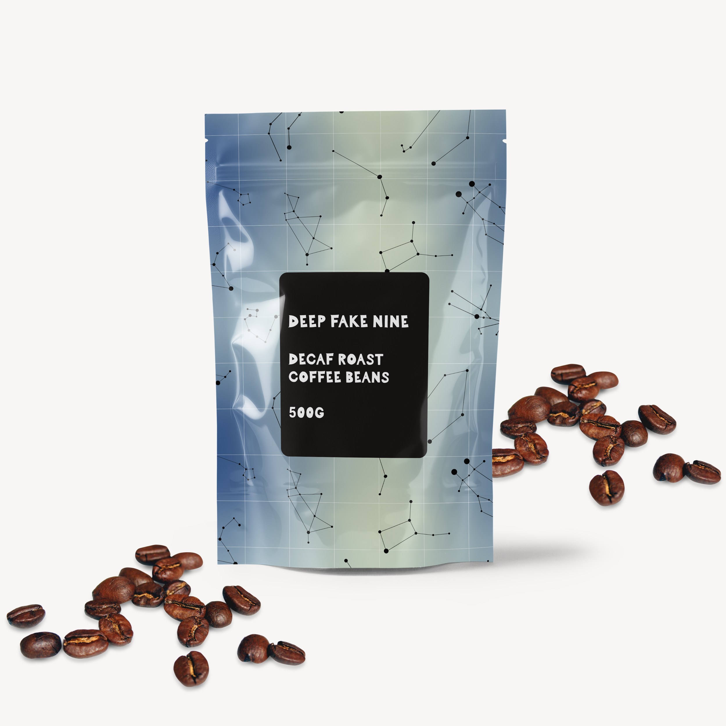 Blue Constellation Repeat on a coffee bag by Erin plant
