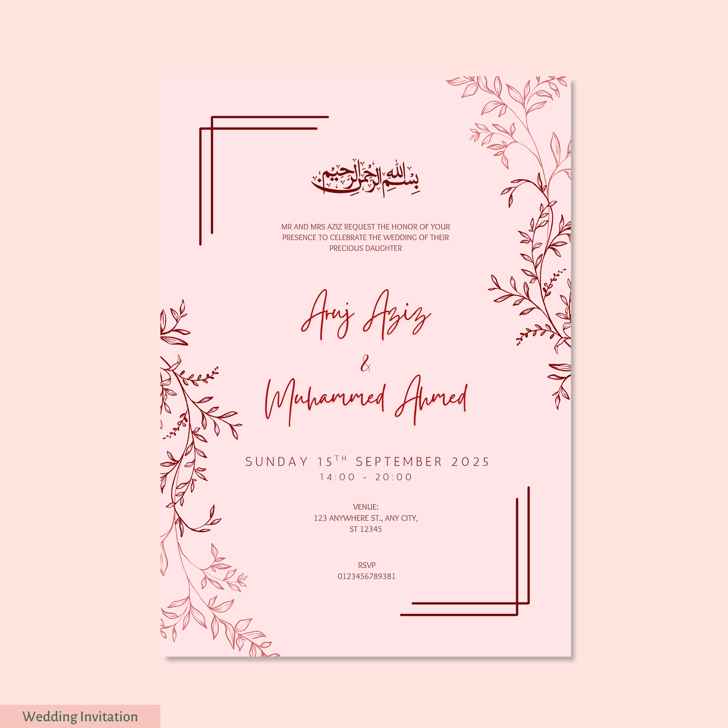 Pink and Red Wedding Invitation