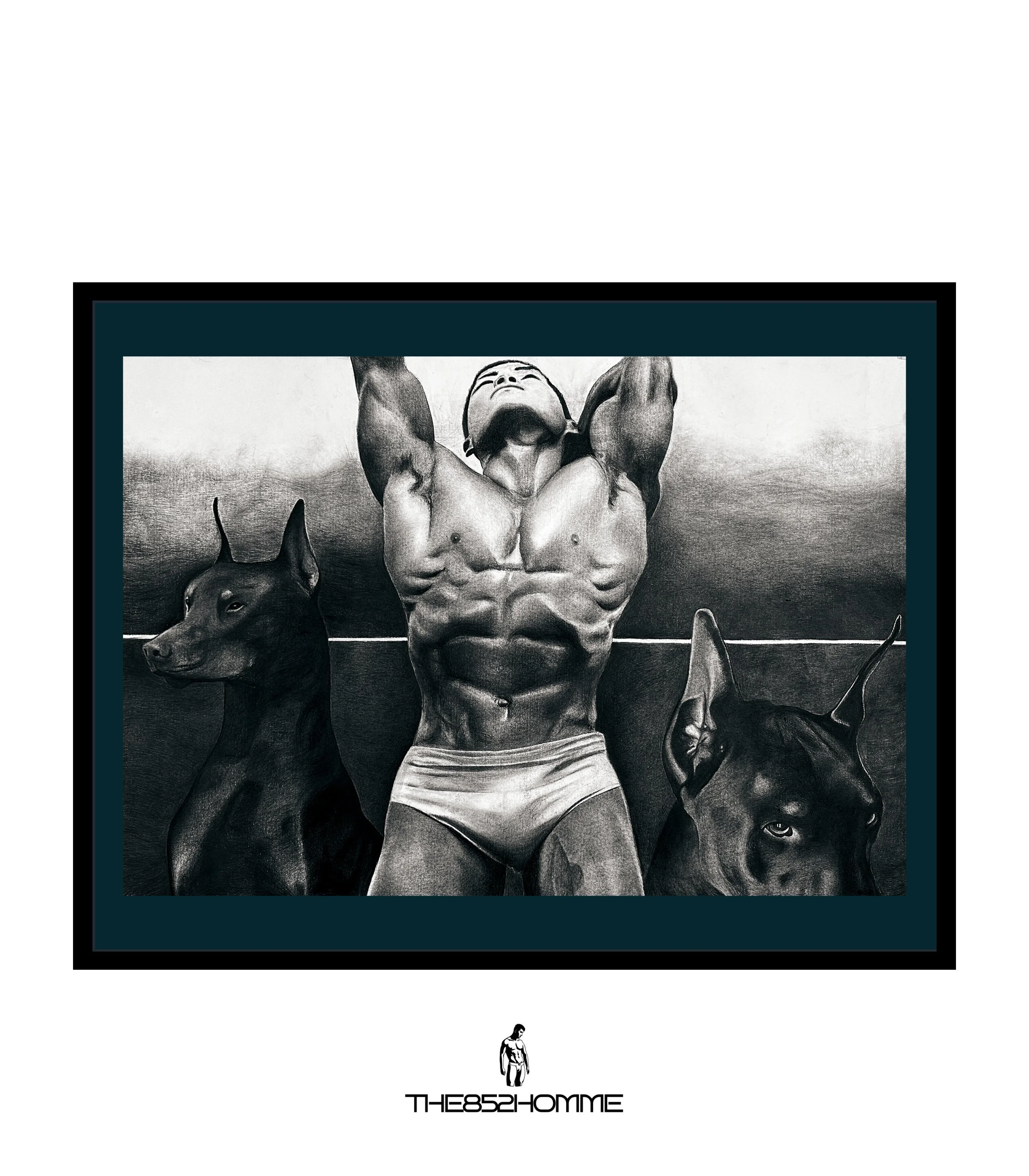 Title: Male Figure with Doberman's
Medium: Charcoal on paper 92lb (250 gsm)
Limited Edition Giclée Print | Framed Option Available