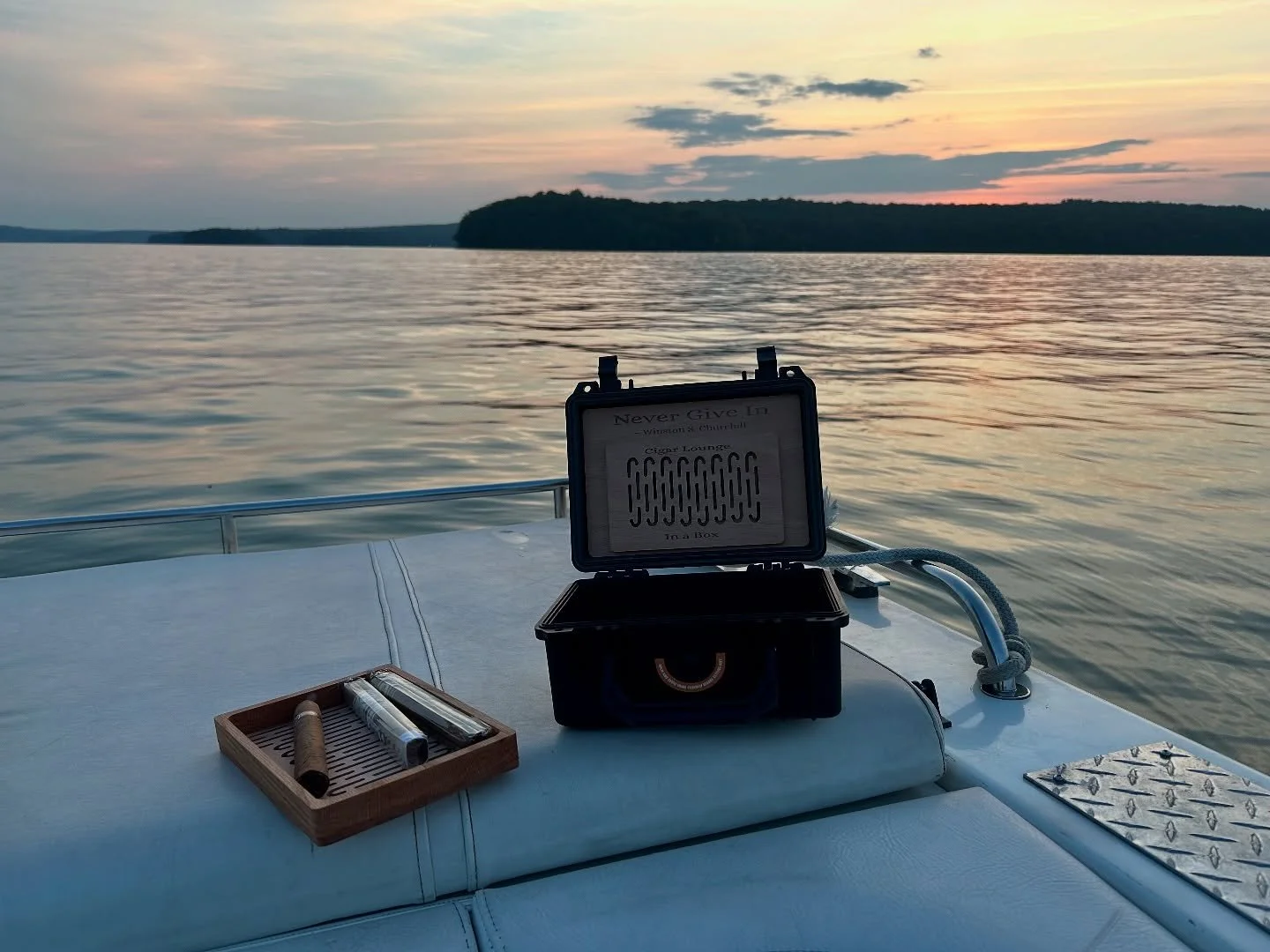 One of my customers, Vince, sent me these shots of his Cigar Lounge In A Box out on the water. Sunset, cigars, and a portable lounge&mdash;this is what freedom looks like.

⸻

Hashtags:
#CigarLoungeInABox #CigarLife #CigarLounge #BoatLife #CigarCultu