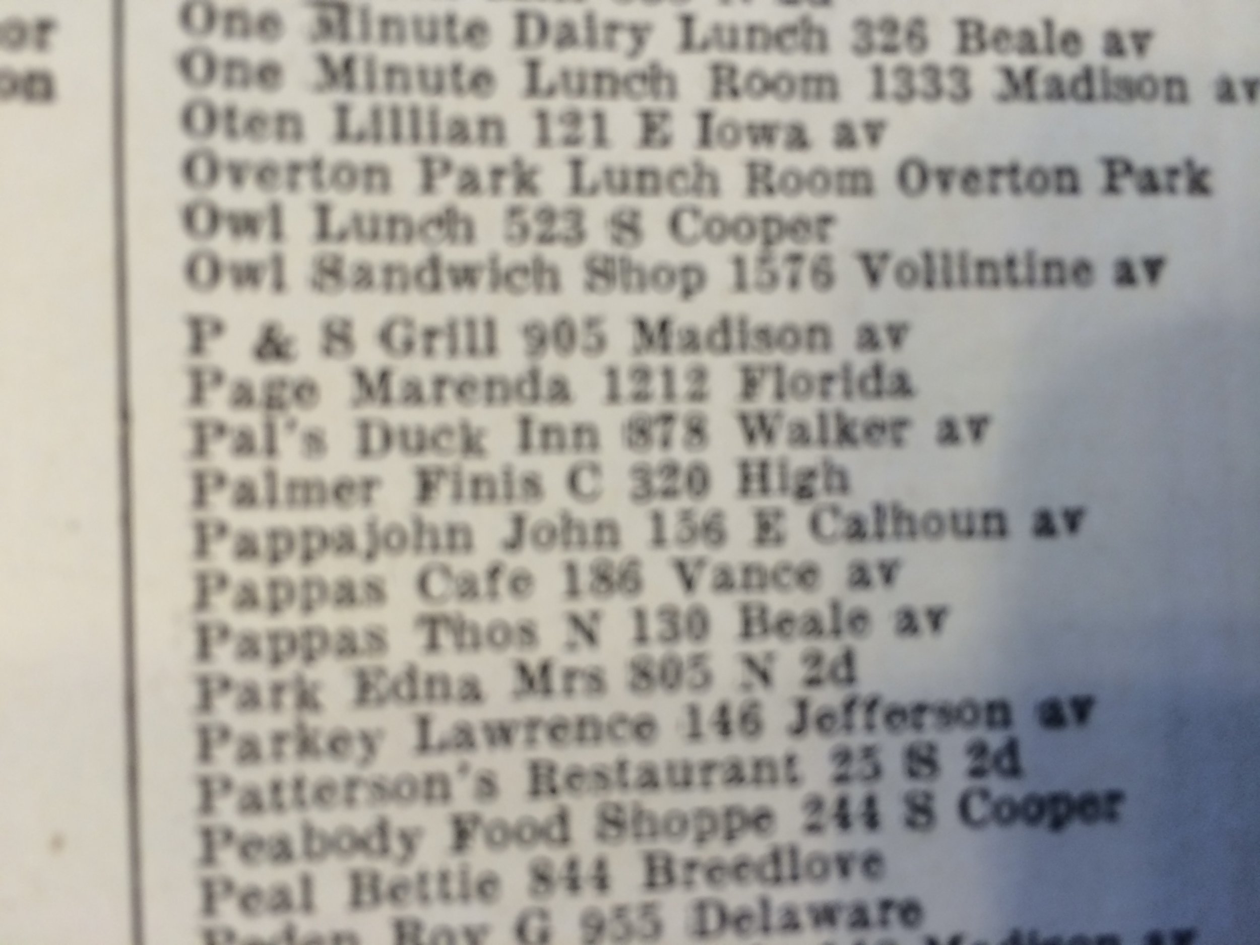 Listing for Aggie's Restaurant, The Pal's Duck Inn, in the Polk Directory.