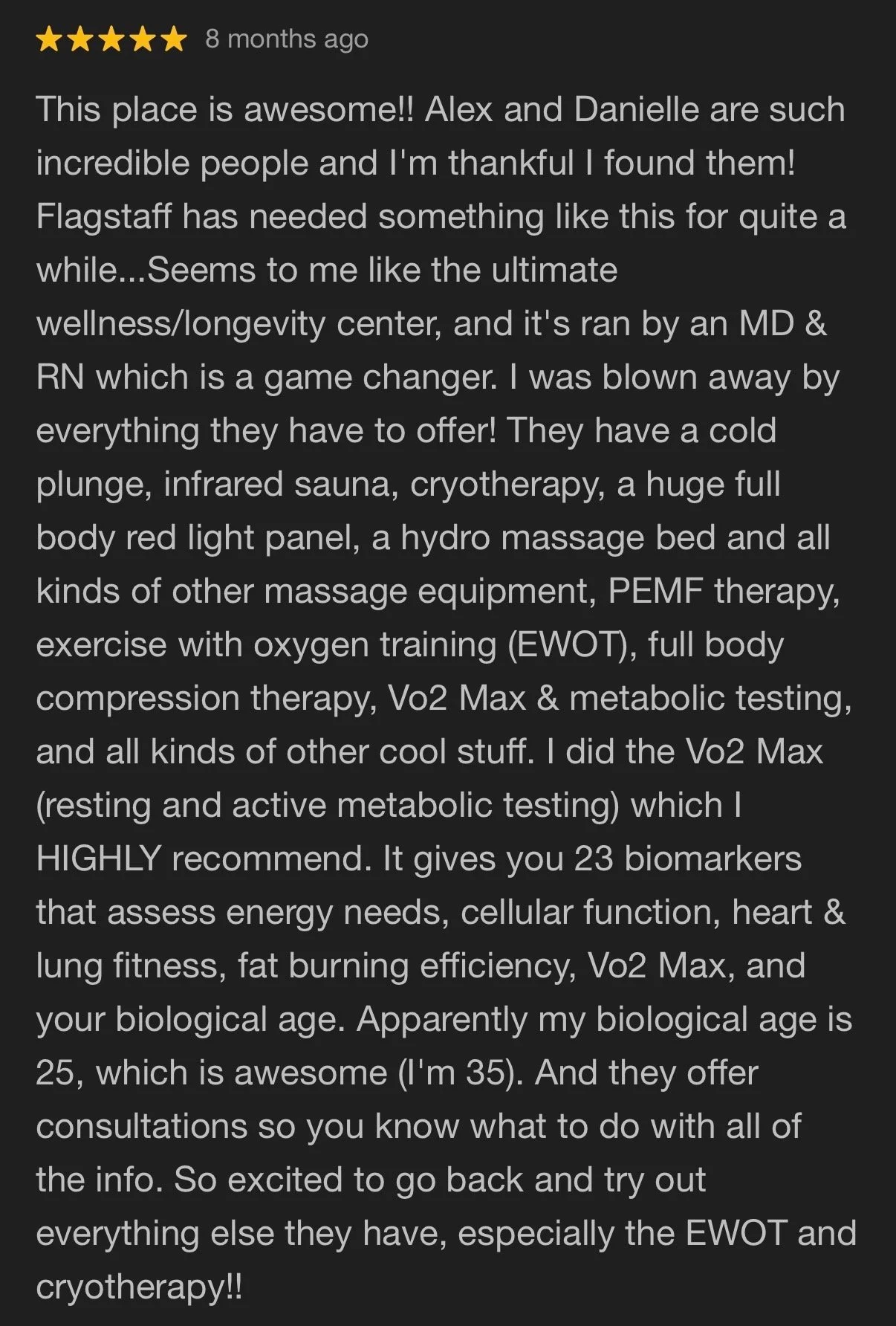 Peak Performance Cryo & Recovery in Flagstaff, AZ 5 star review